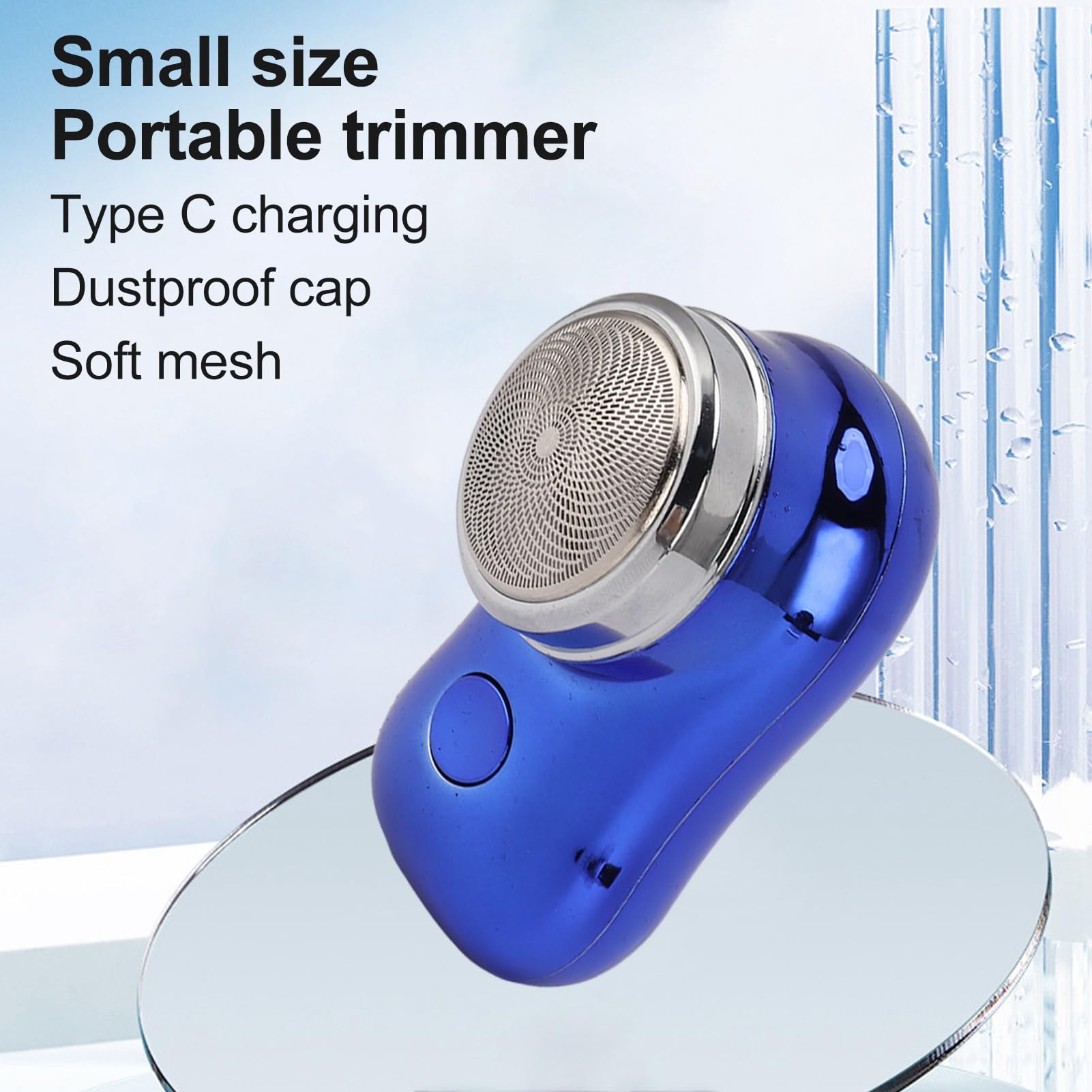 Mini Electric Shaver, Mini Razors Pocket Size Type C Rechargeable Beard Cutter Mini Beard Trimmer Mini Beard Clippers for Travel (Electroplated Blue)