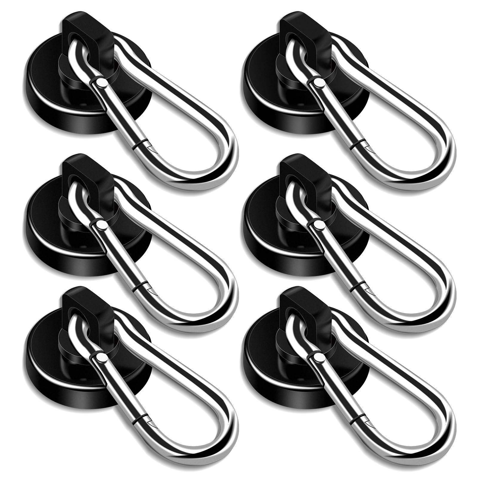 DIYMAGMagnetic Hooks, 70LBS Heavy Duty Neodymium Magnetic Hooks with Swivel Carabiner Hook,Great for Your Refrigerator and Other Magnetic Surfaces, Pack of 6