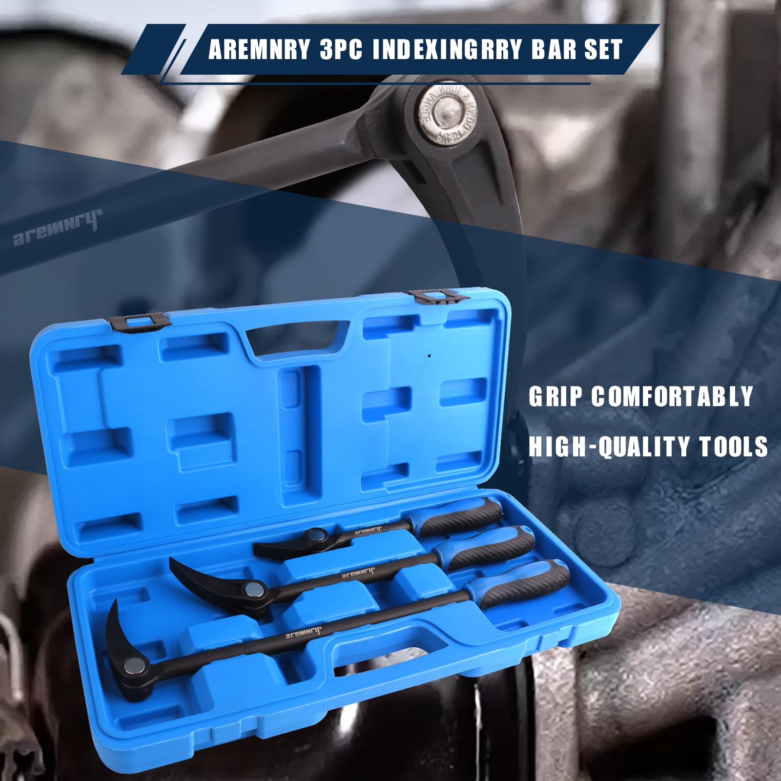 Aremnry 3PC Indexing Pry Bar Set - 15-Position Adjustable Angle