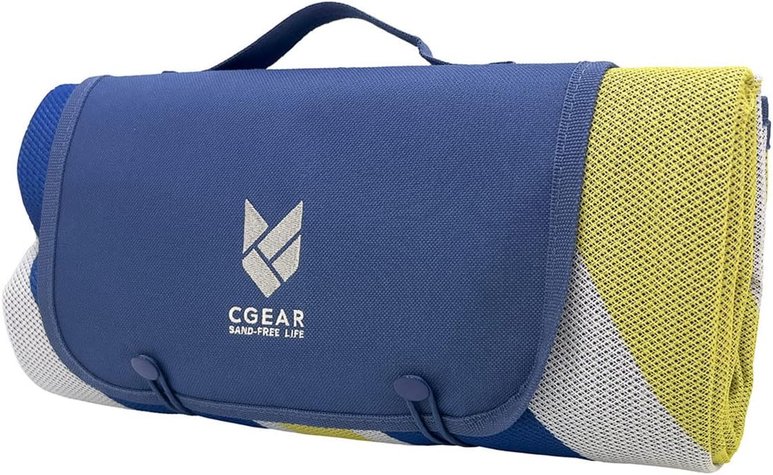 CGEAR Sandlite – Patented Sand-Free Beach Mat – Multi Use Outdoor Camping Mat, Picnic Blanket, Exercise Stretching Mat – Rollup Compact –Great for Families (Yellow Lobster, Large)