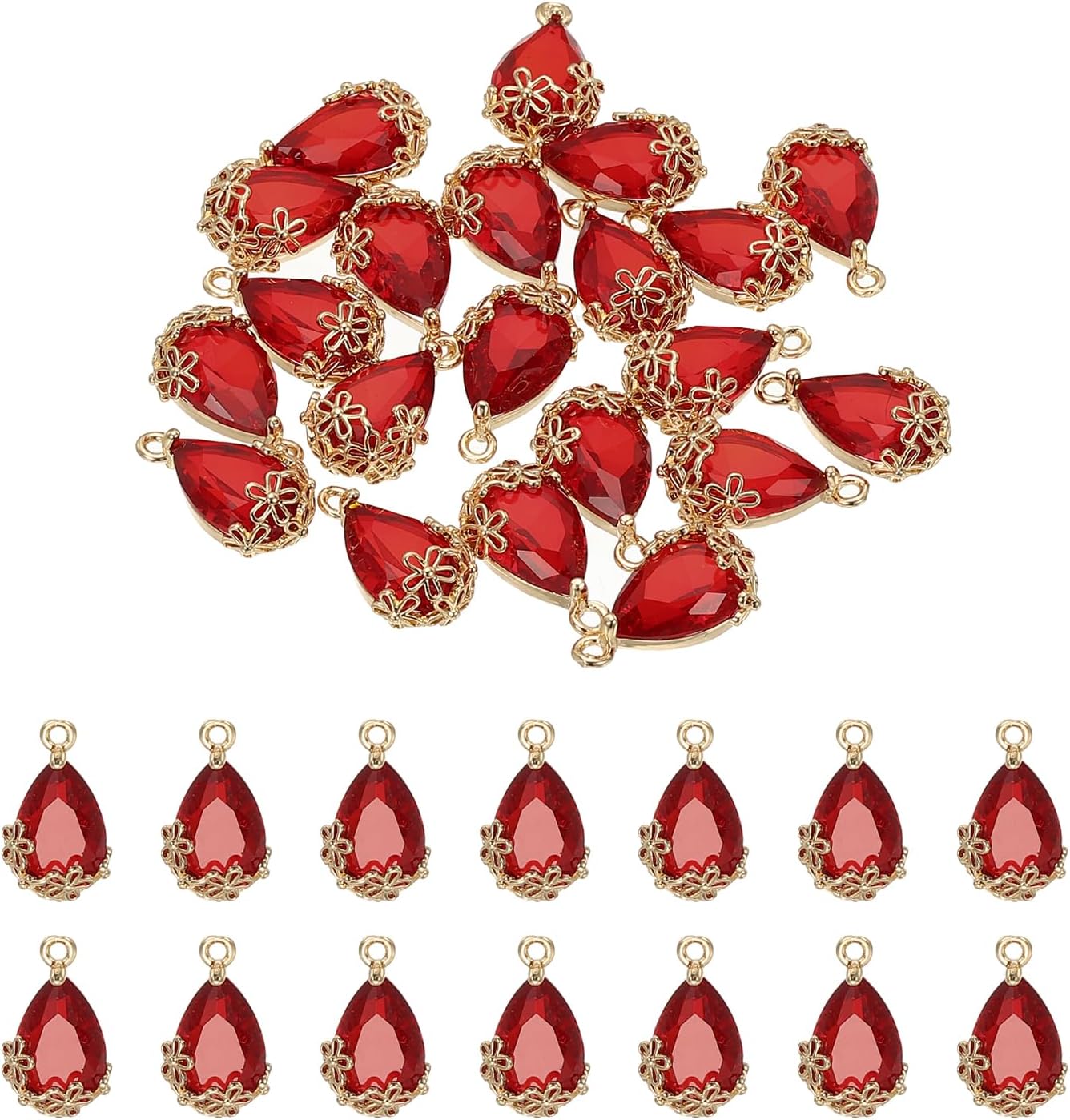 YOKIVE Faceted Teardrop Rhinestone Gemstone Charms, Glass Crystal Dangle Pendants, Great for Necklace