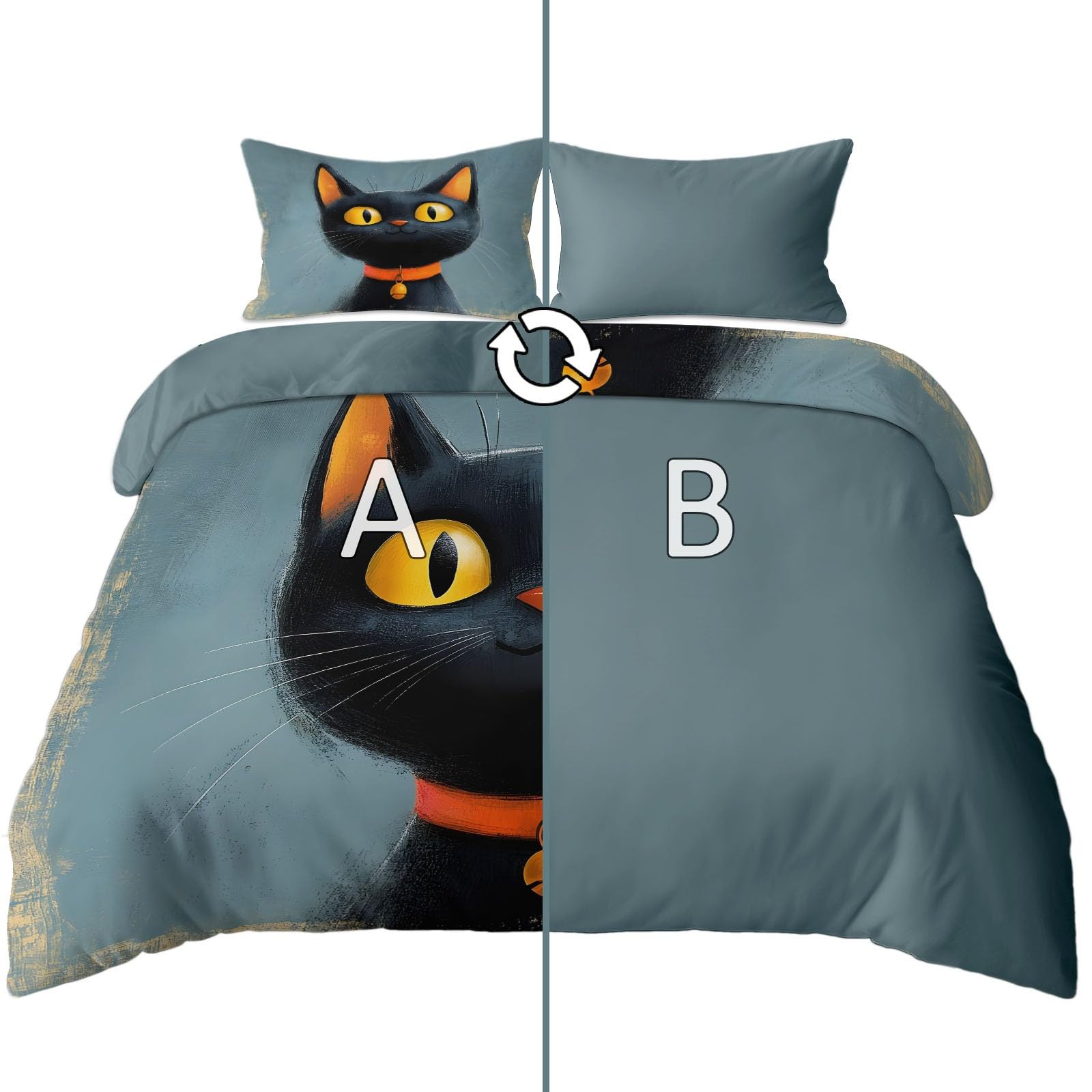 Generisch Cartoon Tiere 3-teiliges Bettwäsche-Set, 1 Bettbezug 240 x 220 cm und 2 Kissenbezüge 80 x 80 cm, Süßes Kätzchen, Mikrofaser, wendbar, modern, Kinderzimmer, Blau
