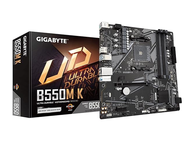 GIGABYTE B550M K Motherboard, Supports AMD AM4 Ryzen 5000 Processors, Micro-ATX, DDR4, Dual M.2, SATA 6Gb/s, Realtek GbE LAN, PCIe 4.0 - B550M K