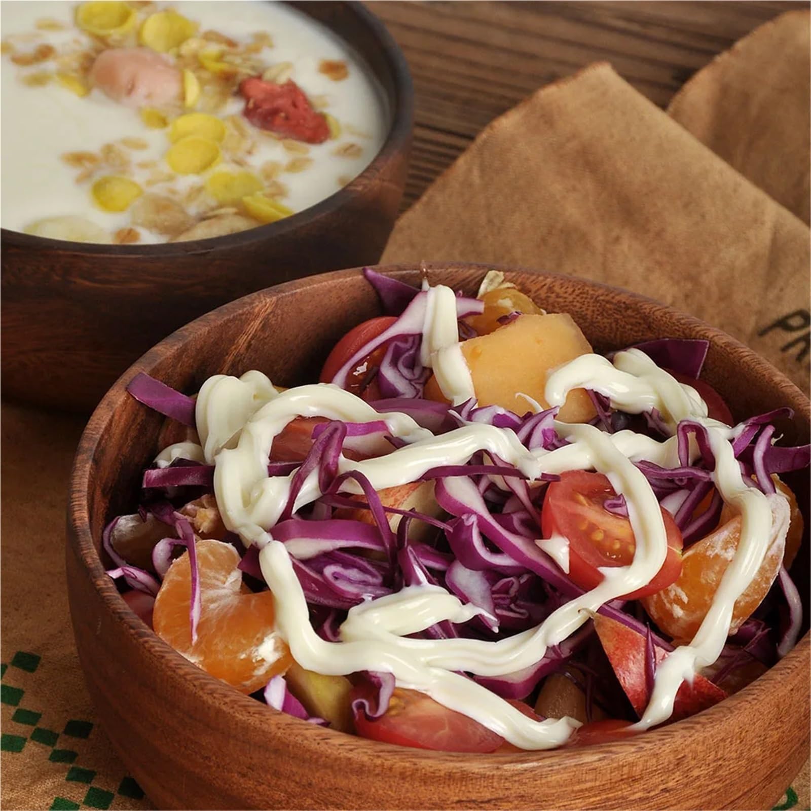 1 pieza de ensaladera madera hecha a mano, vajilla granos frutos secos, boca poco profunda(18CM)