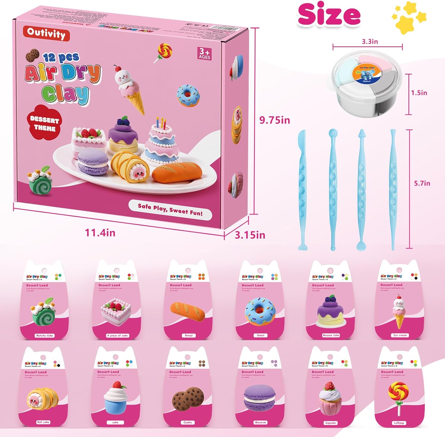 Air Dry Clay Kit for Kids, 12 Crafts Modeling Clay Model Magic, Clay Kits with Sculpting Tools & Tutorials, Safe & Non-Stick DIY Art Crafts, Toys Gift for Ages 3-12 Boys & Girls