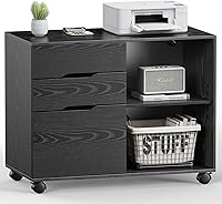 DumosLifestyle 3-Drawer Lateral File Cabinet Rolling Printer Stand with Wheels, Under Desk Storage Organizer for Home Office, Black 330 lbs Capacity