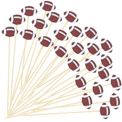 140Pcs Football Cocktail Picks, 4.7 Inch Footabll Toothpick Bamboo Toothpicks