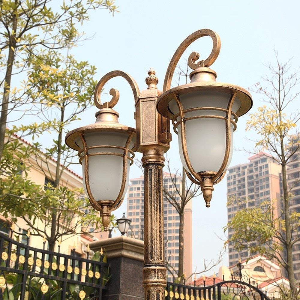 QUSYZD Lamp Post Lights Outdoor, Outdoor Lamp Dual Head High Pole Landscape Street Light E27 European Antique Brass Engineering Garden Lighting Pole Post Lantern Waterproof,Height 3.1m