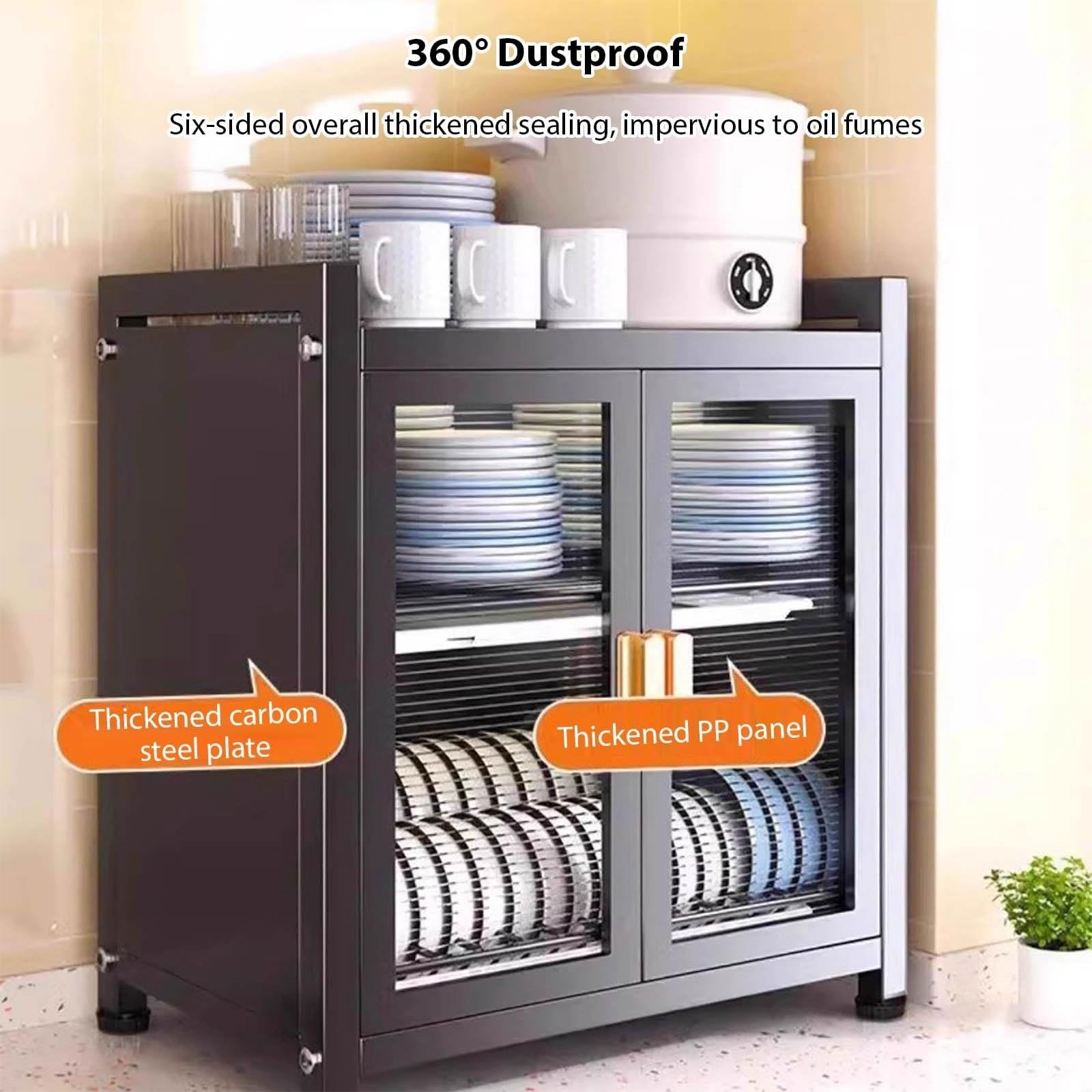 Armoire à Vaisselle de comptoir de Cuisine, égouttoir à Vaisselle de Restaurants, Armoire de Rangement multifonctionnelle Anti-poussière à Double Porte Transparente adaptée(White,2nd Floor)