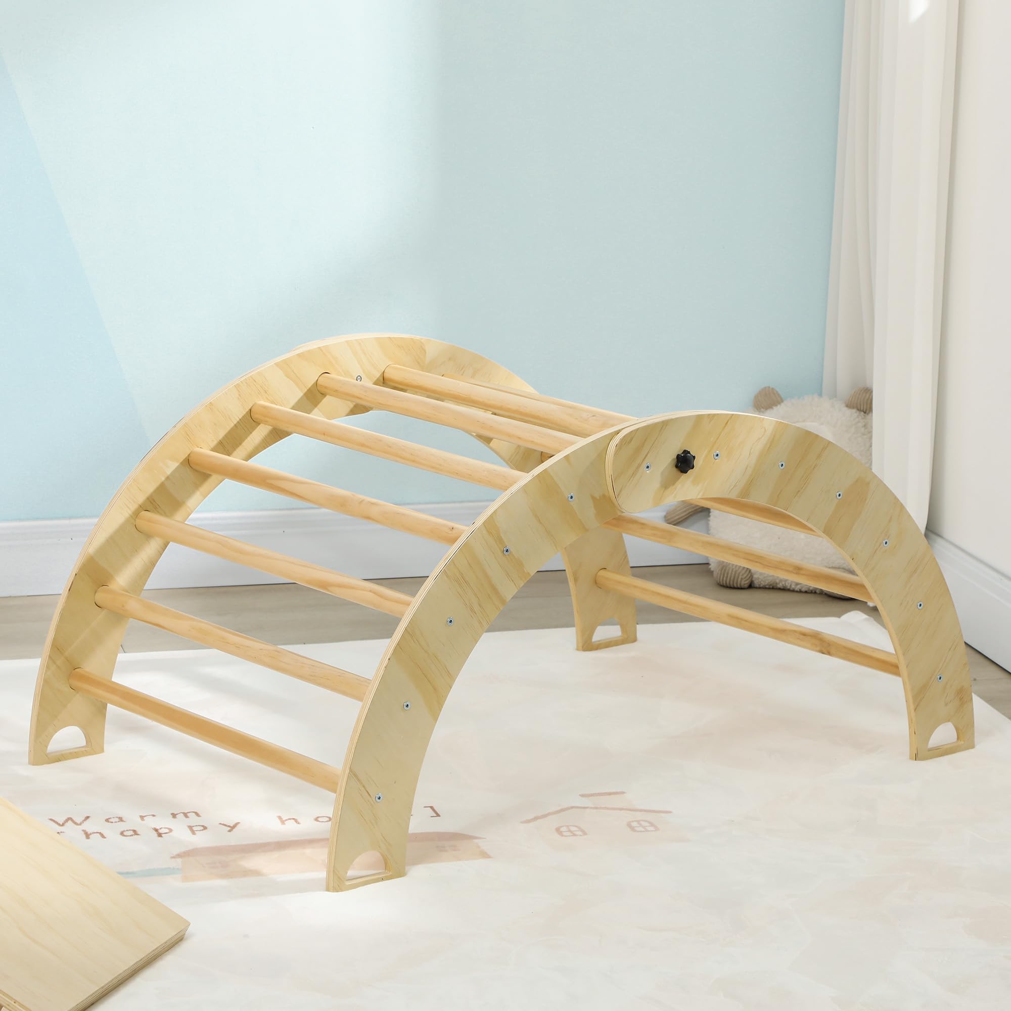 AIYAPLAY Triángulo de Escalada de Madera 4 en 1 Montessori Escalada para Niños de 18-48 Meses con Rampa Juego de Escalada de Arco para Deslizarse o Trepar 219x72,5 cm Natural