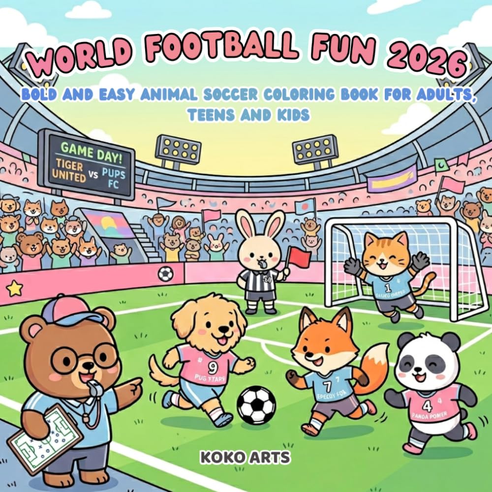 World Football Fun 2026: Bold and Easy Animal Soccer Coloring Book for Adults, Teens and Kids