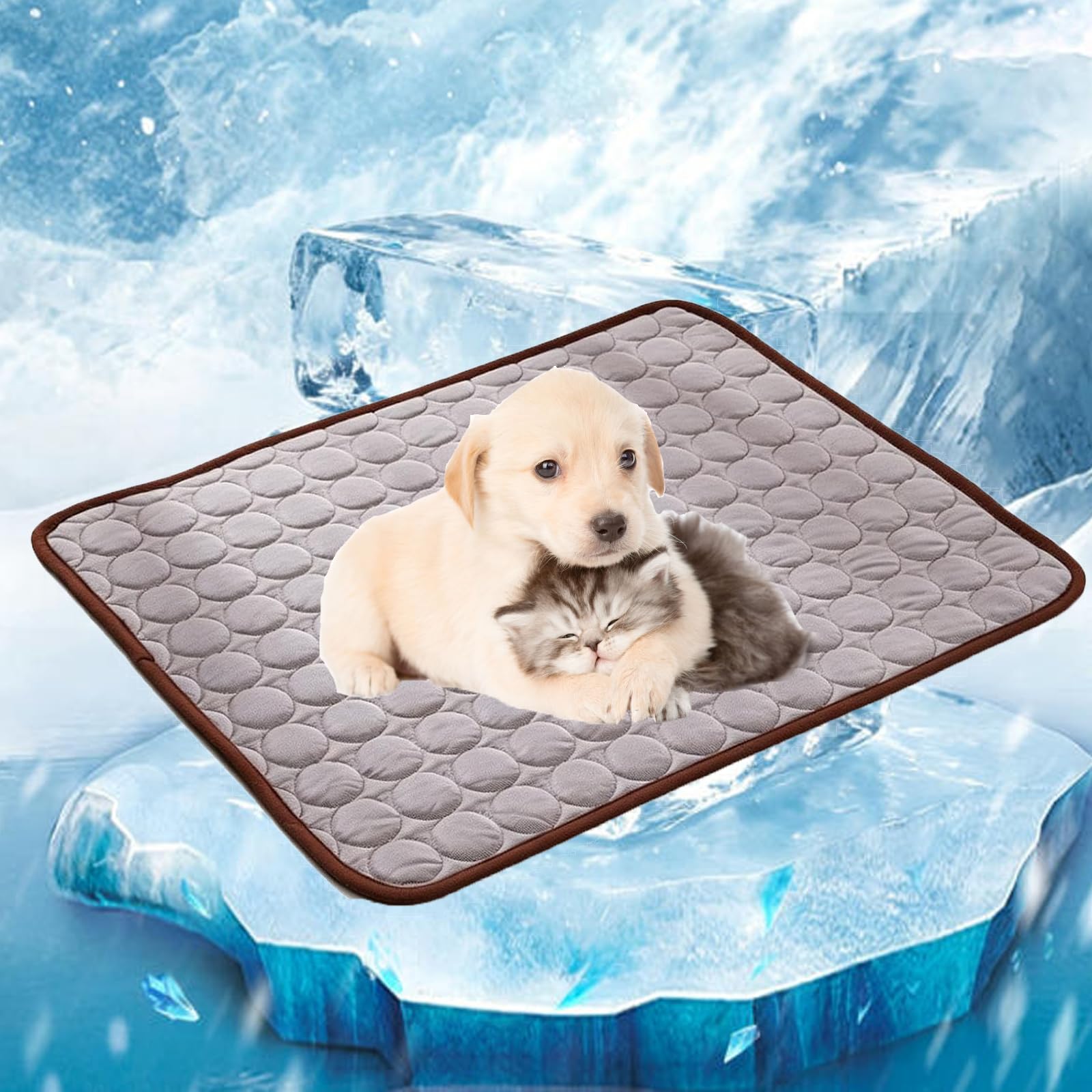 DPKSML Doleva Cooling Mat, Cat Cooling Mat for Summer, Pet Cooling Mat for Summer, Portable Foldable Washable Pet Coolings Pad, for Dogs & Cats, Home & Outdoor (Brown,XL)