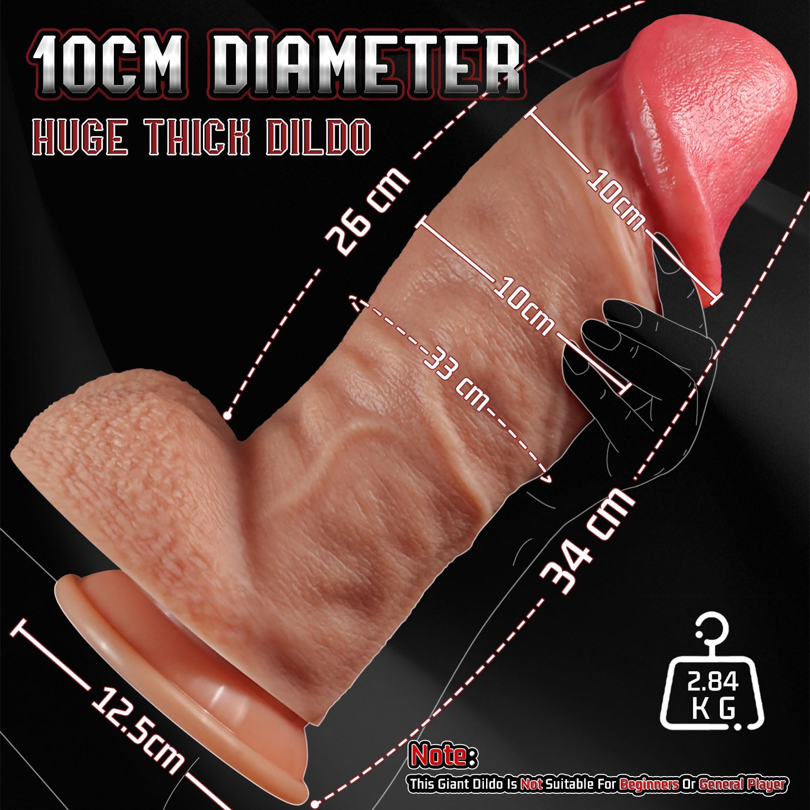 34 x 10 cm Dildo Realista XXL Grande, Enormes Consolador Realista Textura De Piel Arrugada con Venas Realistas para Dilatación Anal Extrema y Desafío Anal, Carne Gigante Sex Toys para Hombre Gay BDSM