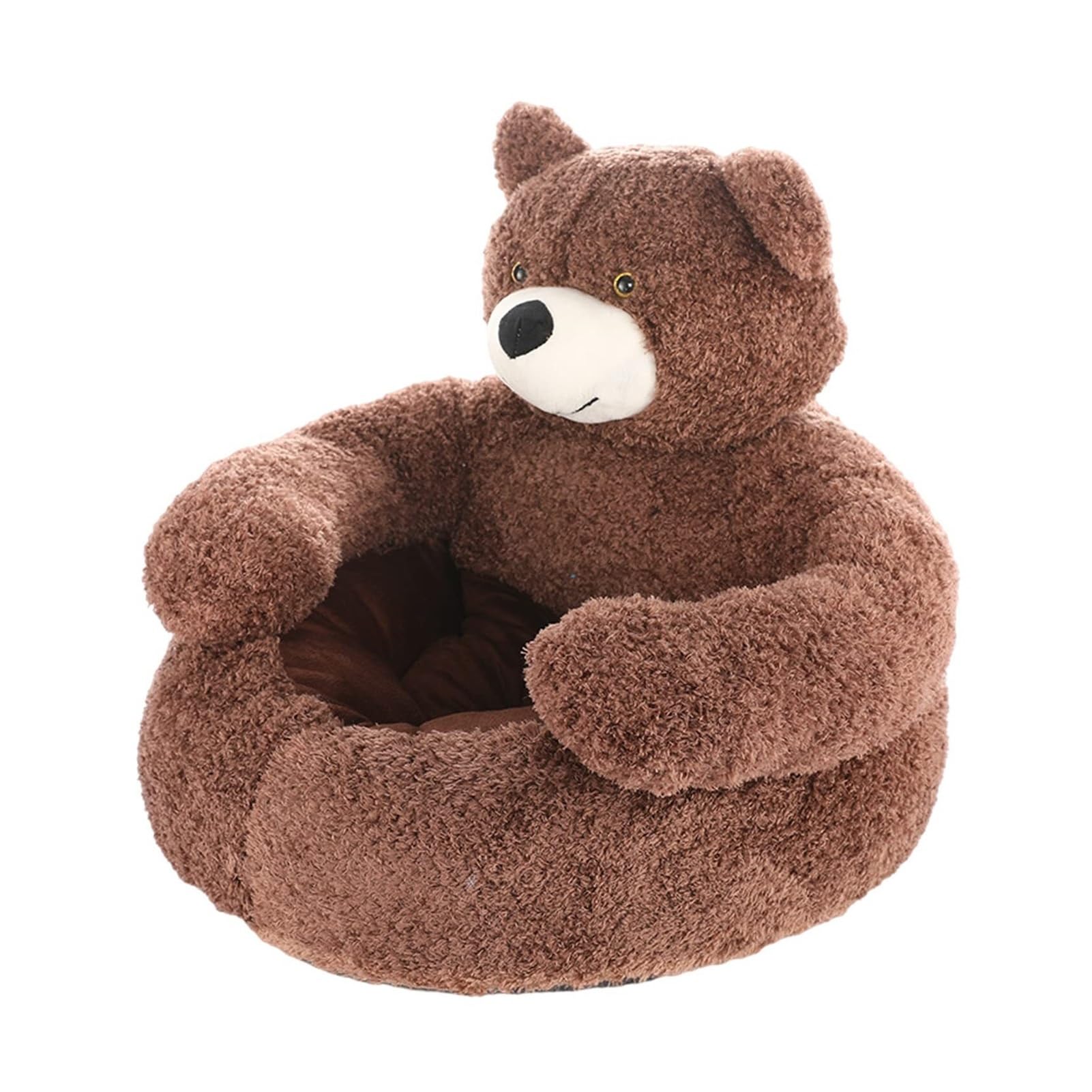 Lit pour chien et chat marron en peluche lavable taille S avec fond antidérapant