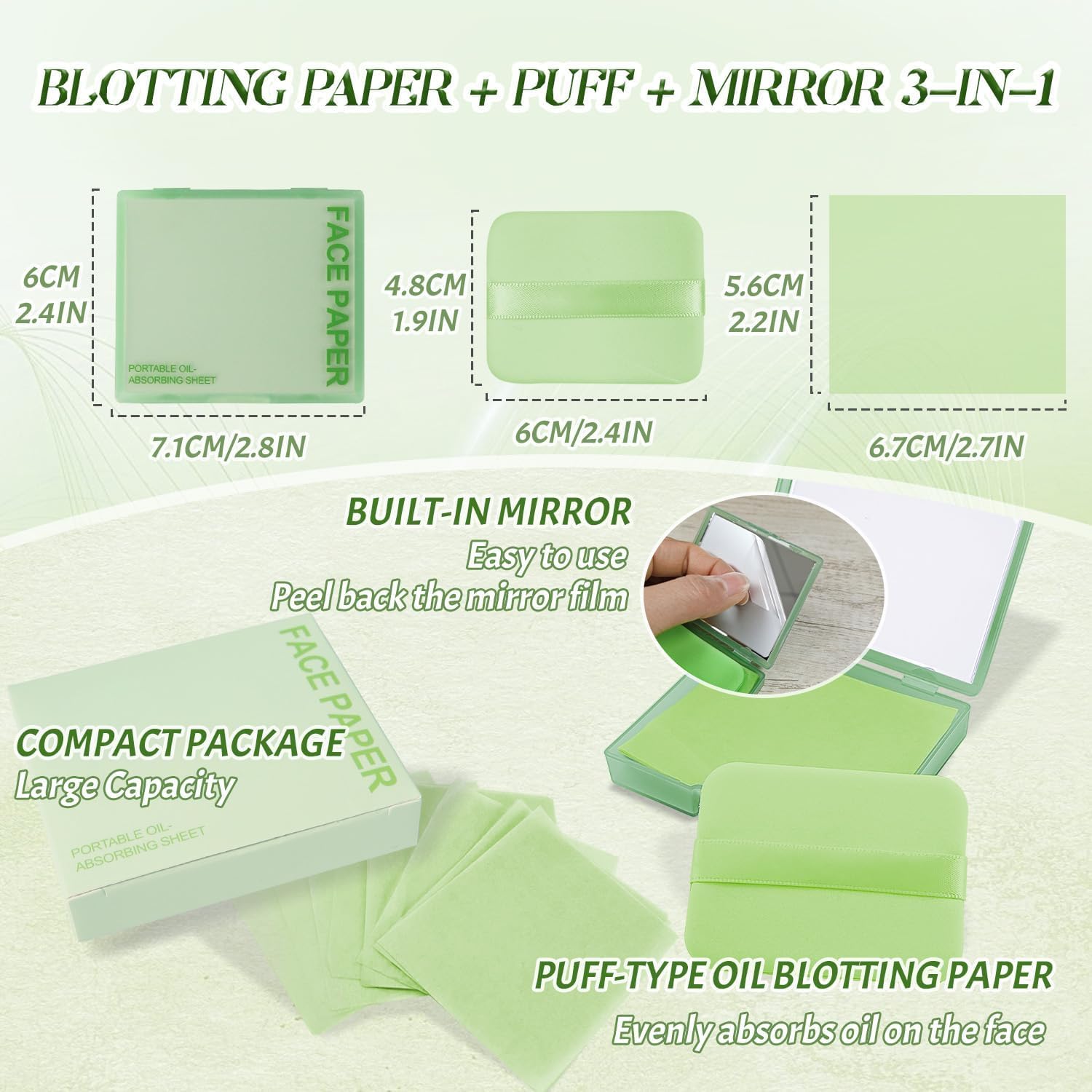 INNPOLE 100 Pcs Blotting Sheets for Face, oil Control Face Wipes Tissues,Facial Care Makeup Blotting Paper for Oily Skin, oil-absorbing Blotting Papers for Women Men (R-GREEN) - Image 5 thumbnail