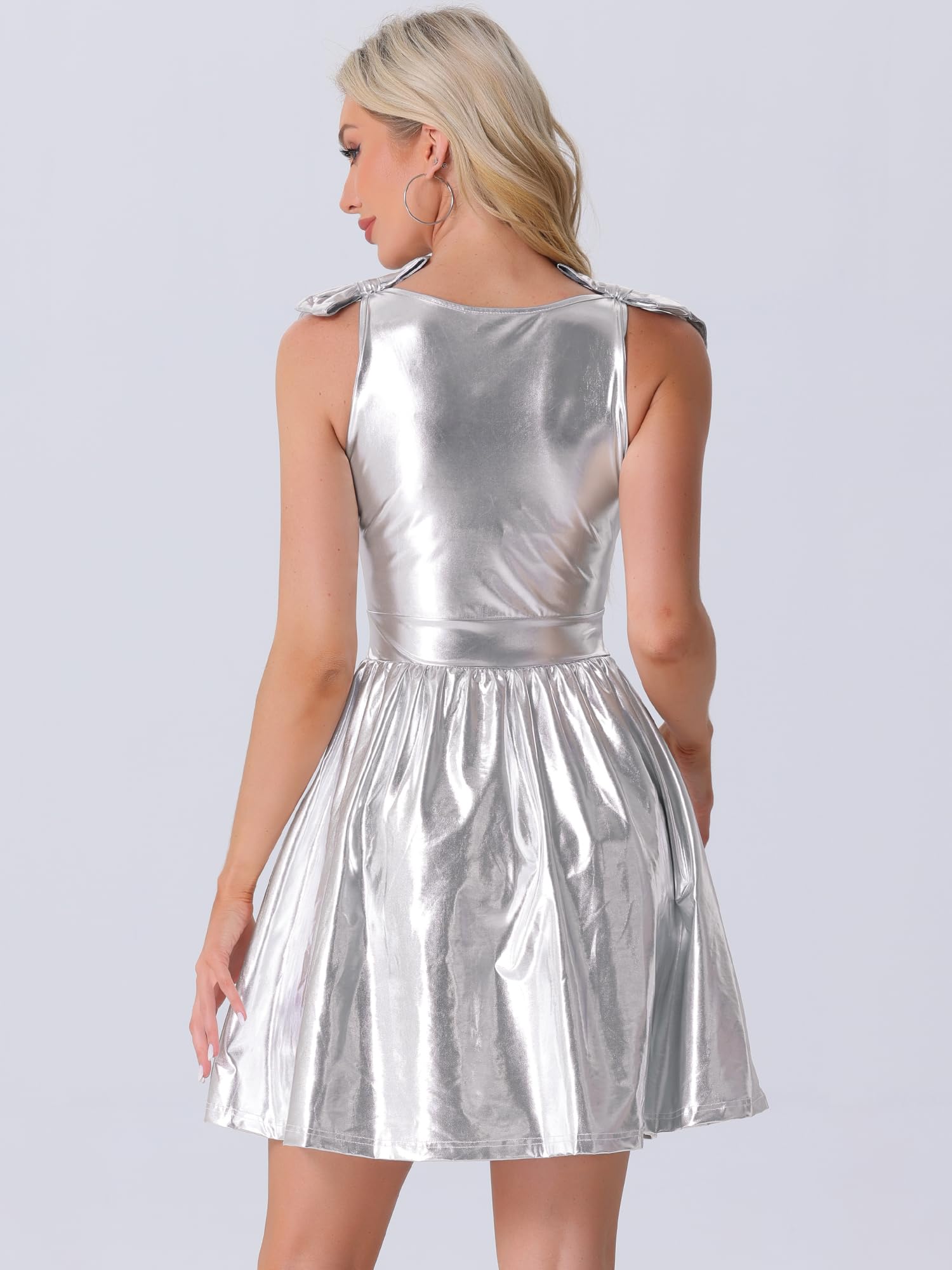 Allegra K Vestido con Tirantes Finos para Mujer Metálico Línea A Sin Mangas Vestido Fiesta y Club