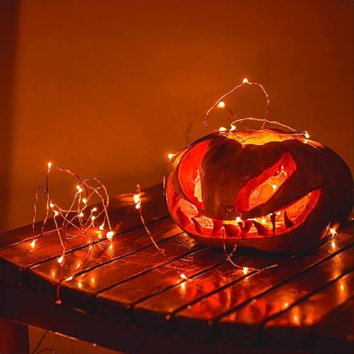 Miniatura 5 de RUICHEN Cable de cobre de 66 pies, 200 luces LED parpadeantes con control remoto (naranja)