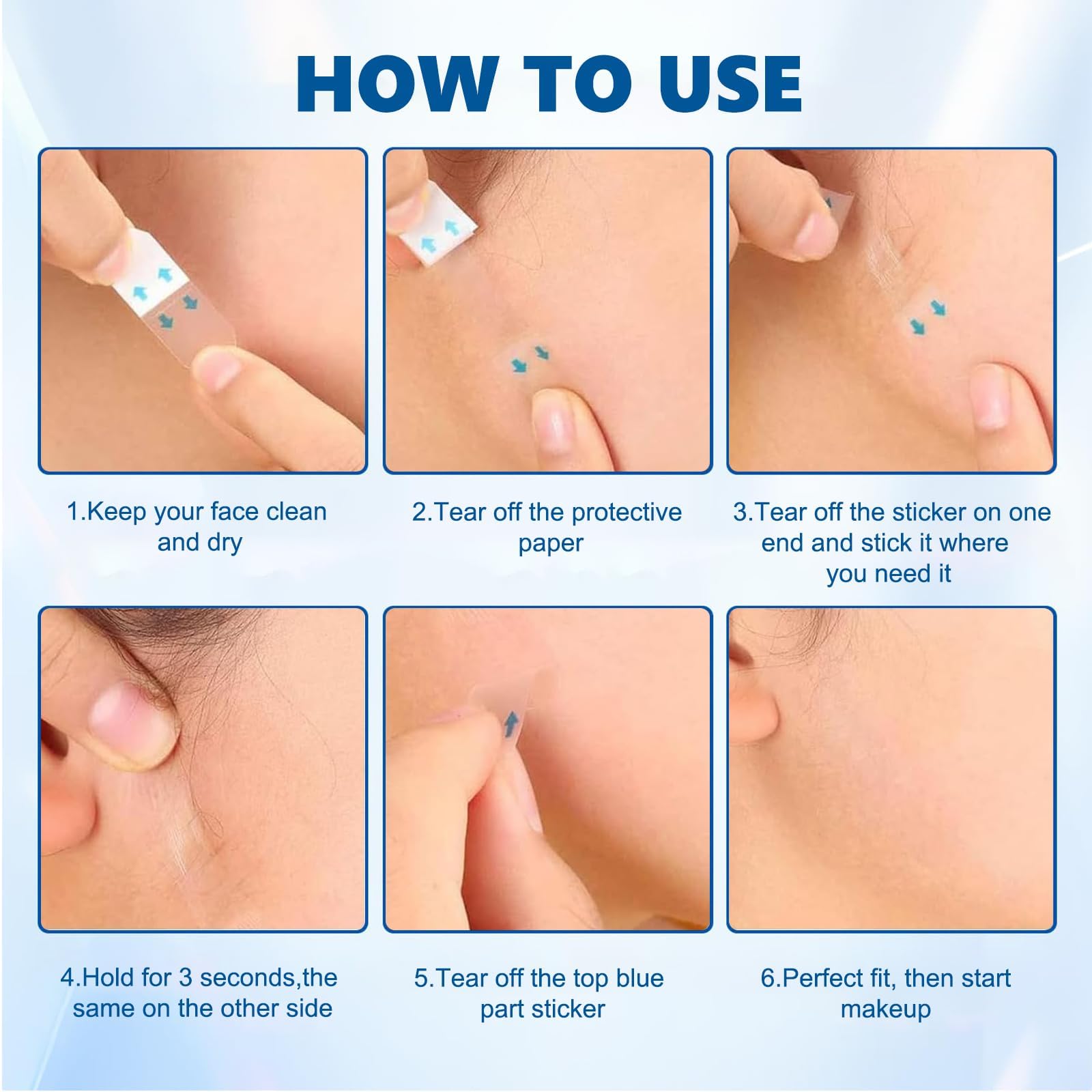 160 Piezas Etiqueta Estiramiento Facial, Cinta Adhesiva Estiramiento Facial Etiquetas Delgadas Invisibles, Antiarrugas Maquillaje Pegatinas, para Ojos, Papada, Maquillaje Instantáneo