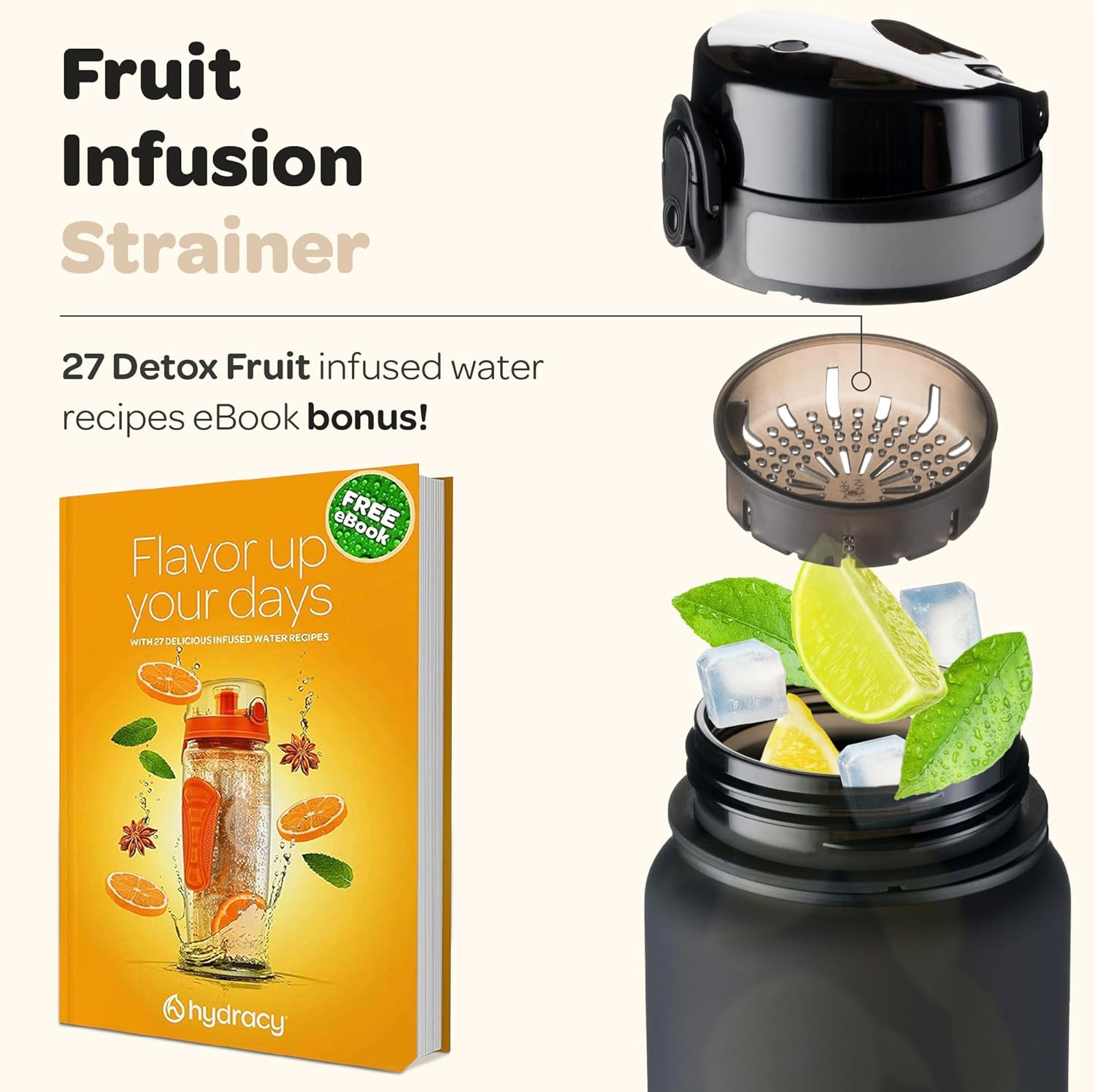 Hydracy Water Bottle with Time Marker -Large BPA Free Water Bottle & No Sweat Sleeve -Leak Proof Gym Bottle with Fruit Infuser Strainer & Times to Drink -Ideal for Fitness Sports & Outdoors - Image 7