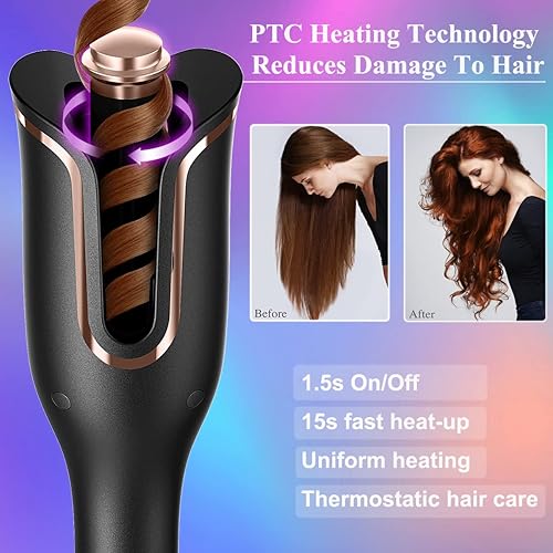 Miniatura 2 de Automatic Hair Curler Curling Iron 1 inch Large Rotating Barrel 4 Temperature Options and 15 Seconds Fast Heating Suitable for 6-25 inch Long Hair