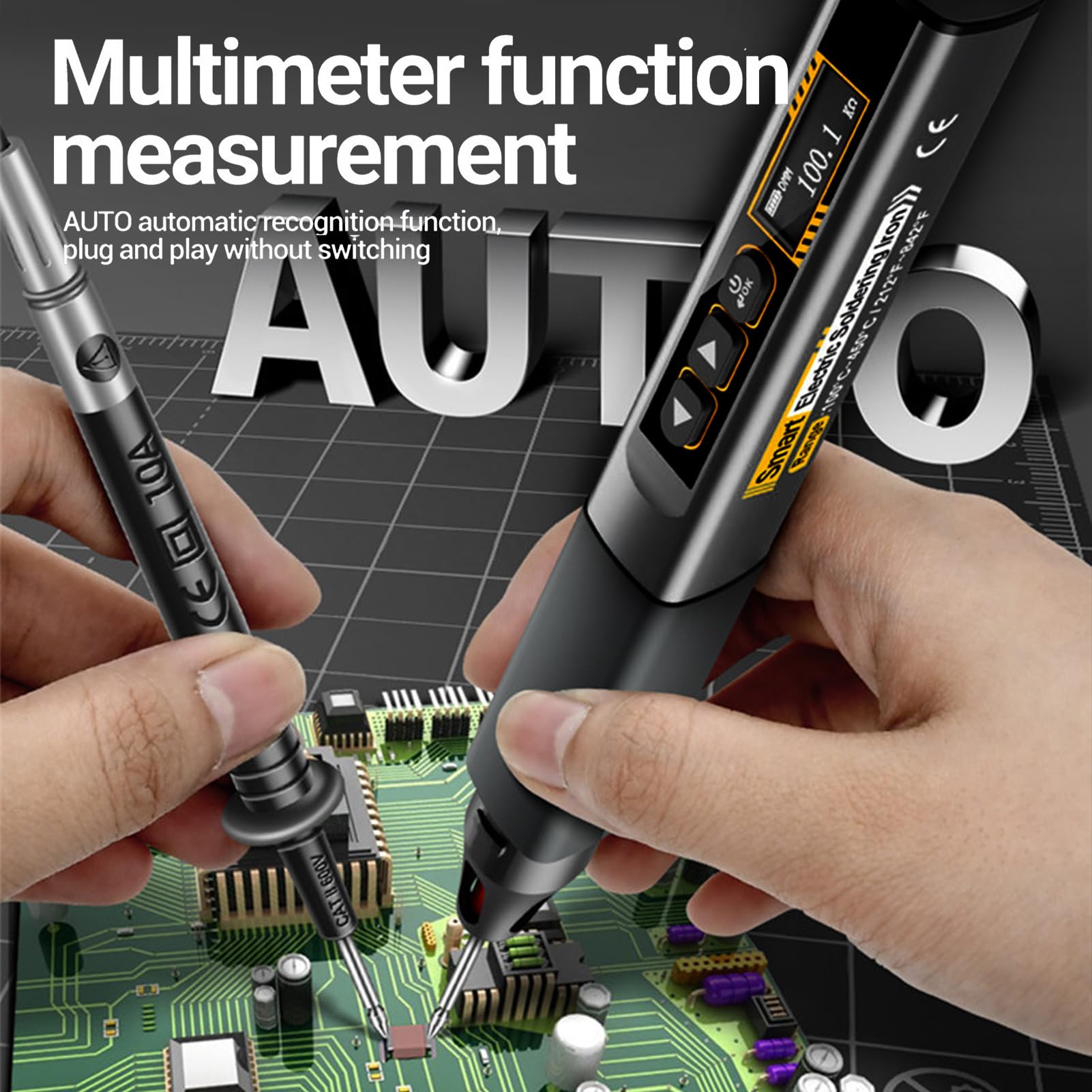 Kit saldatore portatile 2 in 1, display OLED, temperatura regolabile (Nera) | Riscaldamento rapido e spegnimento automatico con puntali per multimetro per test elettrici