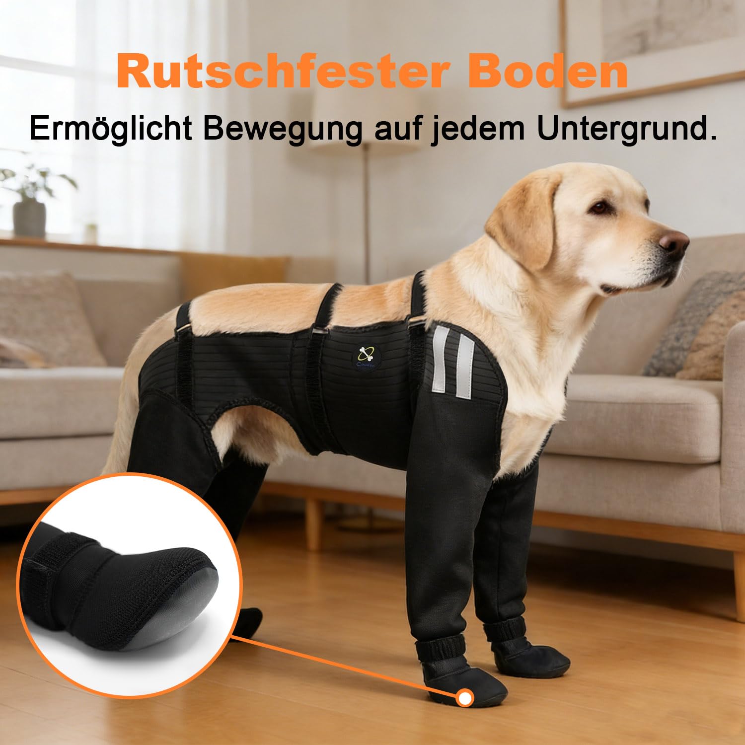 COODEO Hundefüße Socken für Alle 4 Pfoten, Wasserfest rutschfest Einfach Anzuziehen, Lickschutz Pfoten-Schutz, Langlebig Warm Salzfest, für Regen Schnee Nach OP Wundpflege Tagesgebrauch (Schwarz, XL)