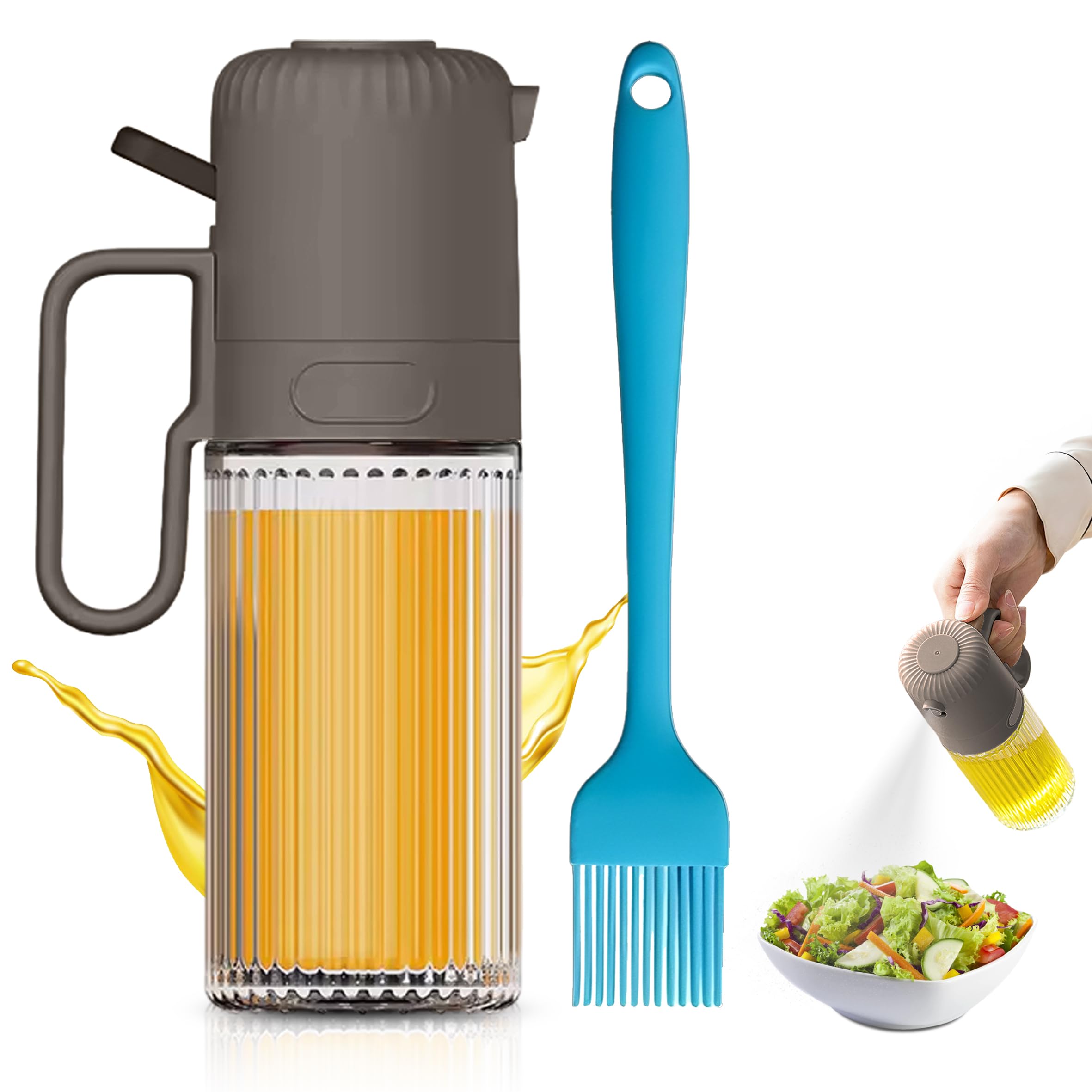 Preferrable Olive oil Spray With Silicon Brush, Food Spray Bottle 250ml/8.45oz Used For BBQ Sallad Airfryer Pan Spray For Cooking, Strongest Oil Bottle For Food Grading., Coffee