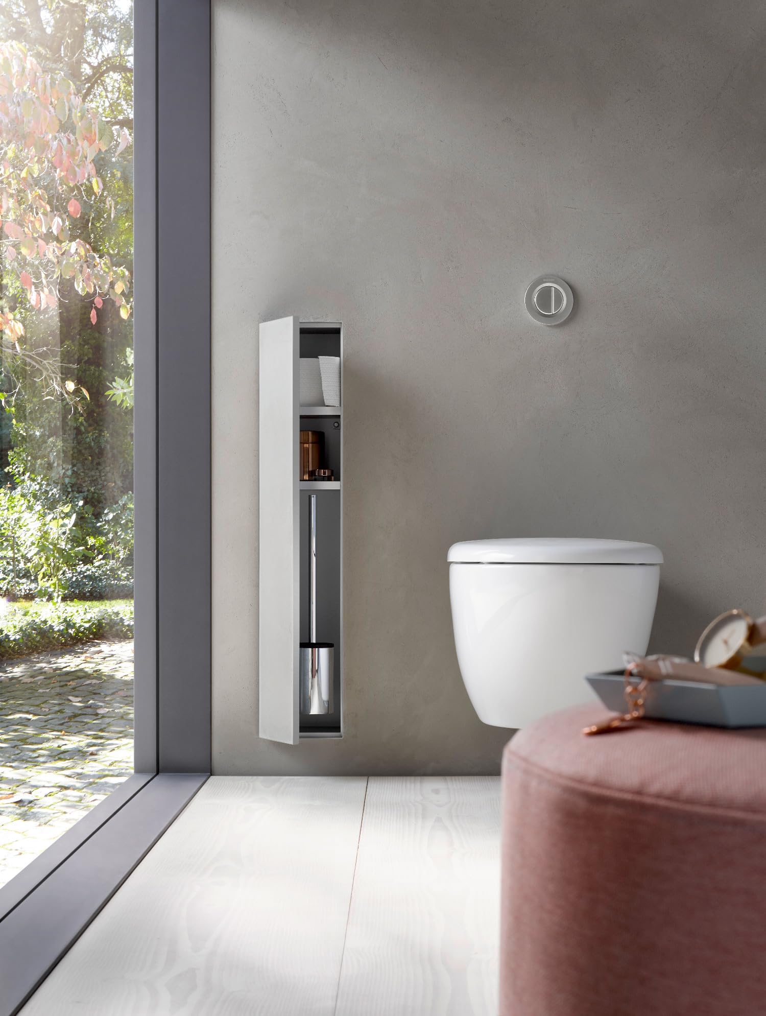 Emco asis module plus, modu? WC - model podtynkowy, z przegródkami na zapasowe rolki lub pojemnik na papier mokry, papier toaletowy i zintegrowany zestaw szczotek do WC, blokada drzwi lewa - 975611000