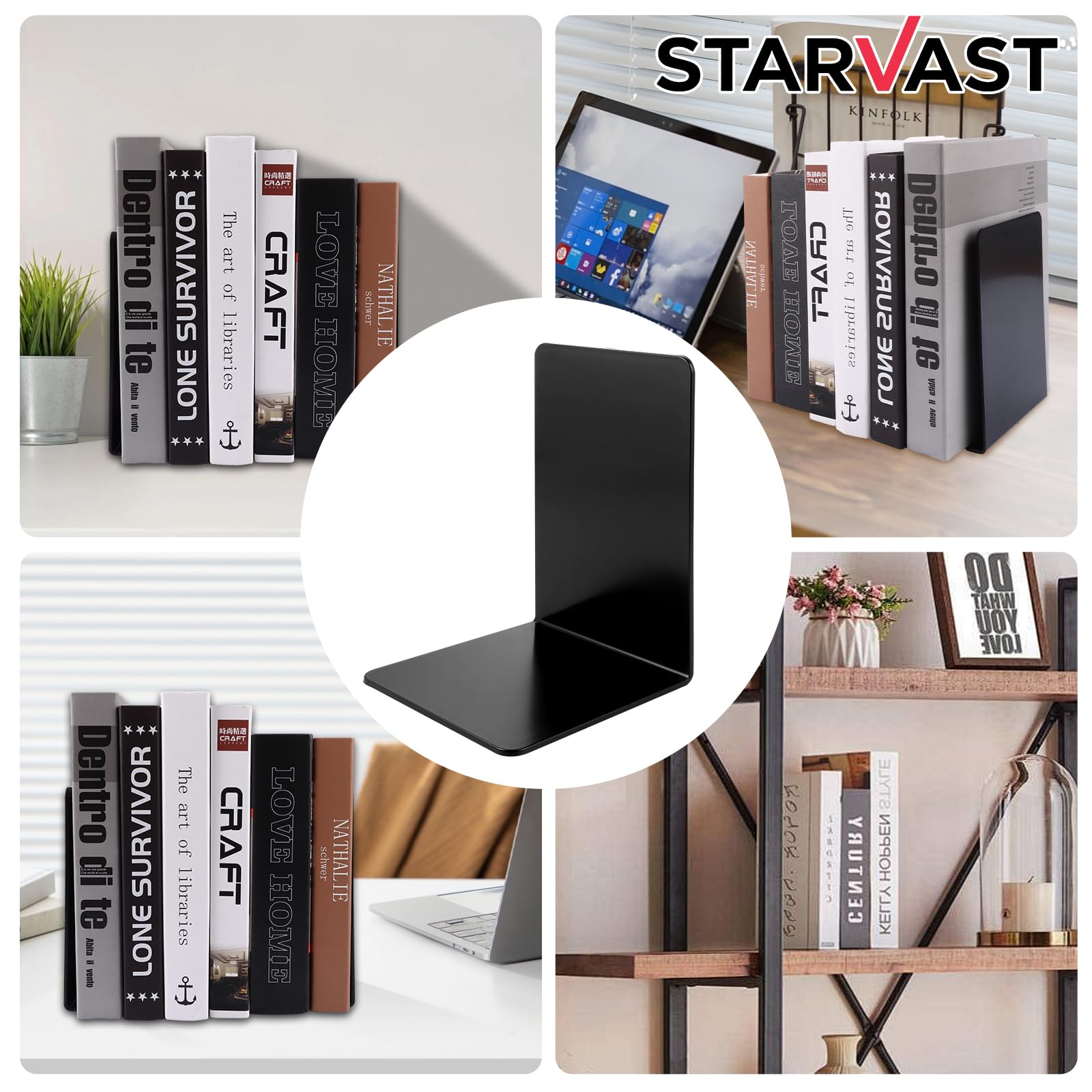 STARVAST Lot de 20 supports de livre, 17x12x11,8 CM, avec tapis antidérapant, support de lecture, support de partitions, pour l'école, le bureau et la maison, Noir