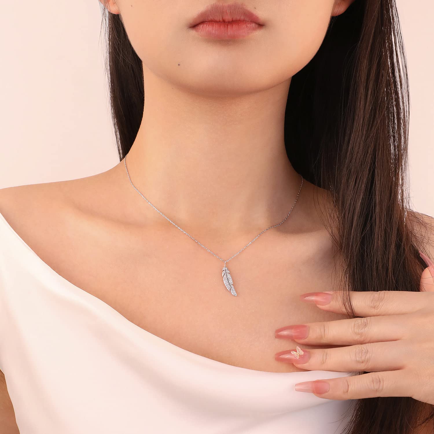 Meissa Silberkette für Frauen Feder Halskette zierliche Freundschaftskette Rosegold Anhänger Halskette