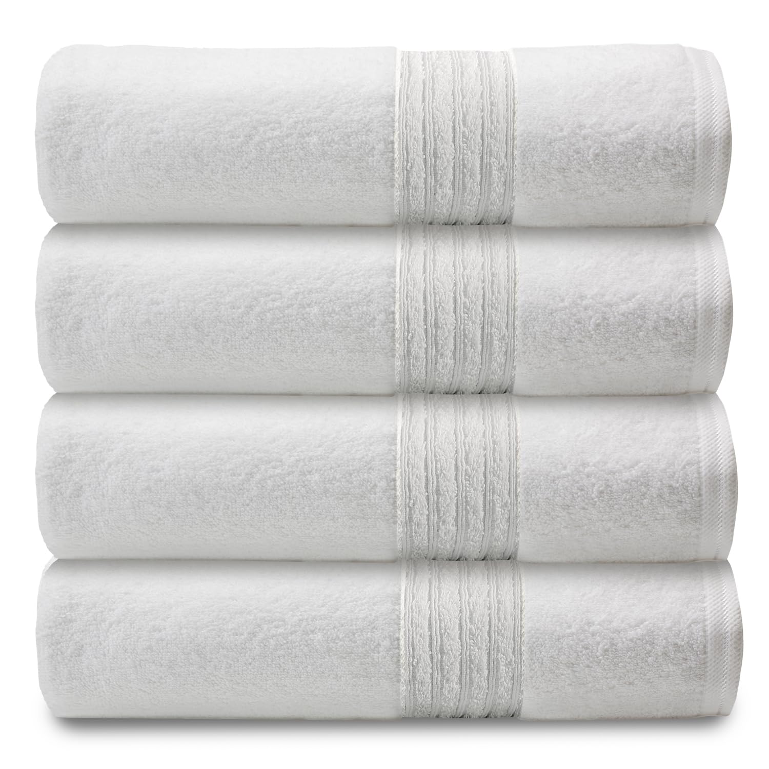 GC GAVENO CAVAILIA Luxury Striped Patterned Hand Towels, 450 GSM Quick Dry Bathroom Hand Towel, Pack of 4 Egyptian Cotton Towel, Super Absorbent Gym Towel Small, 50x80 CM, White