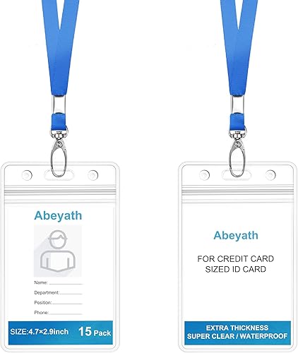ABEYATH Paquete de 15 cordones con soporte de identificación cordón plano de identificación con insignia de alta resistencia transparente para