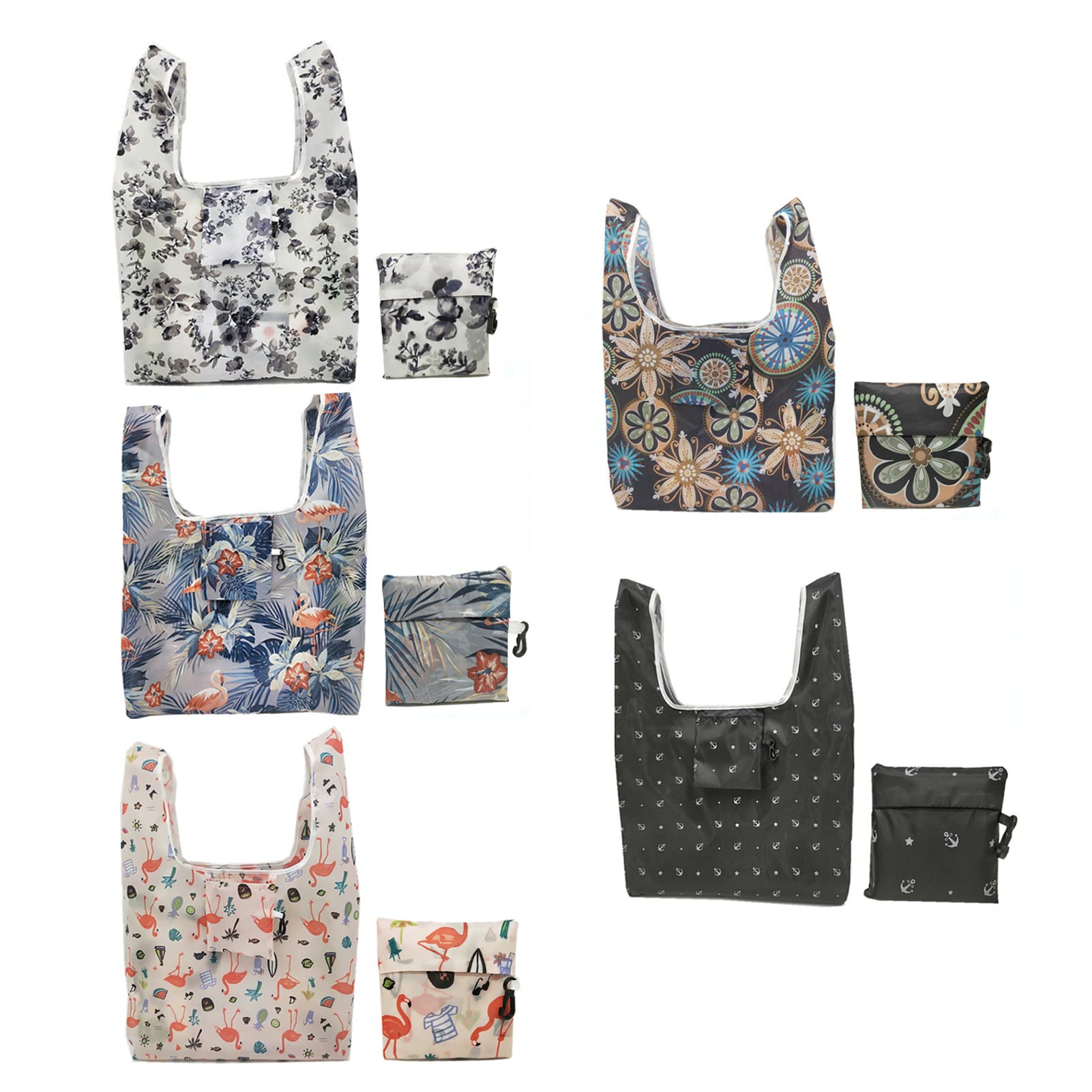 DAYONG5pack Reusable Shopping Bags, Lightweight Strong & Durable Foldable Grocery Bags.Grocery Tote with Pouch Fits in Pocket