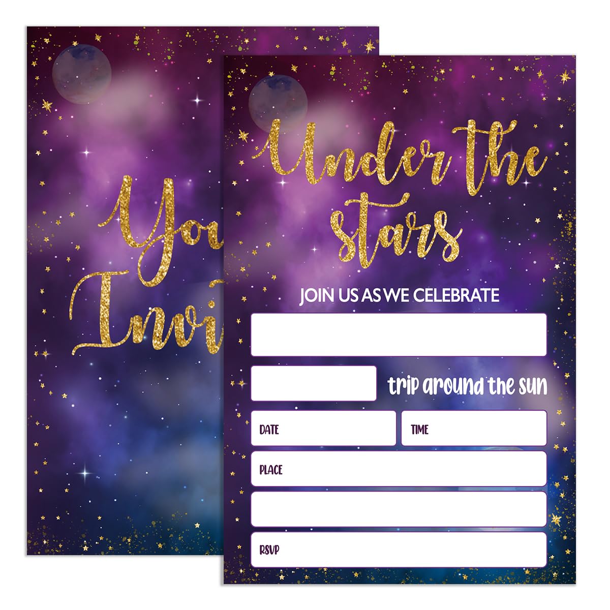 UDNADKEX Girls Galaxy Birthday Invitations, 4x6 inches, Set of 20 with Envelopes