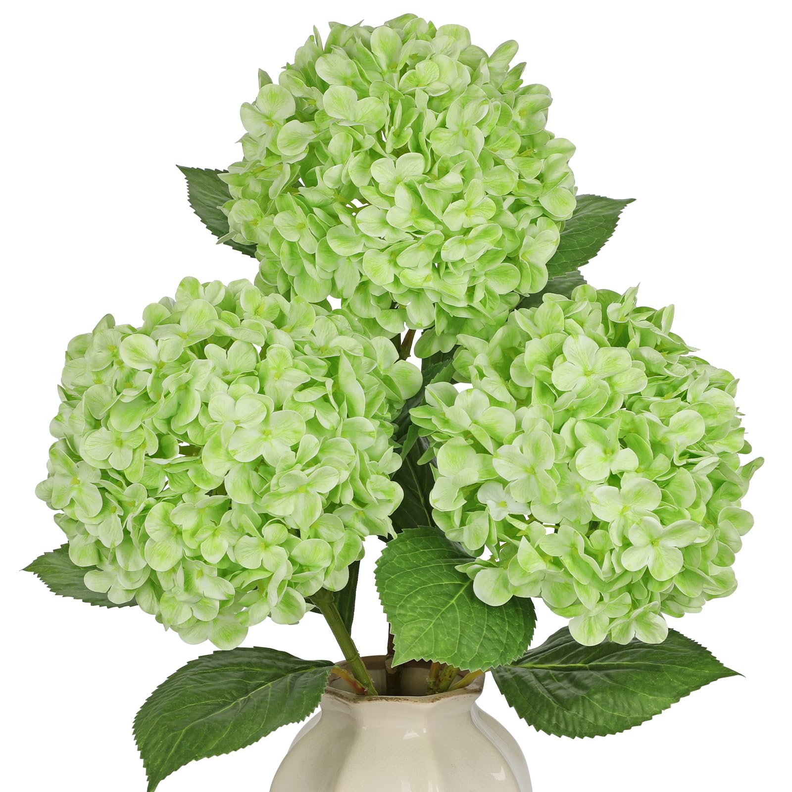 Briful 25.5" Artificial Hydrangea Flowers Long Stem - Real Touch Green Artificial Flowers with 7.8" Large Flower Heads, Set of 3 Faux Hydrangea Plants for Vase, Living Room, Wedding Decor โ image 1