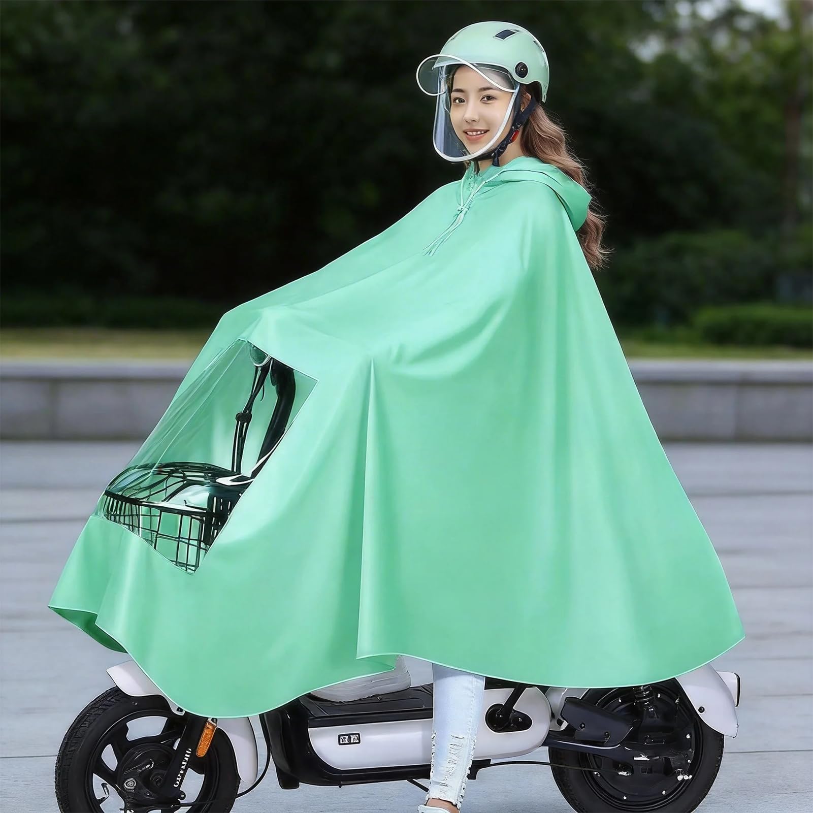 [Alaiyaky] レインポンチョ 自転車 バイク用 レインカッパ 雨がっぱ 透明窓 レインカバー 雨合羽 レインウェア 足元が見える レディース メンズ 自転車カッパ リュック対応 携帯に便利 コンパクト 梅雨 豪雨対策 防風防水 通勤通学 多色 - 3