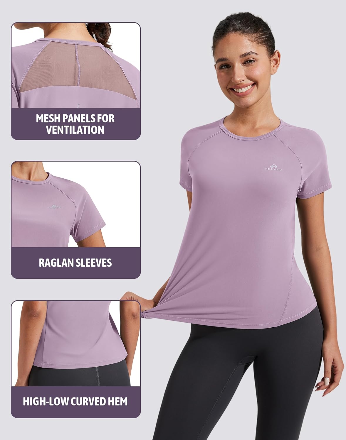 Pioneer Camp Women's Workout Tops Short Sleeve Athletic Shirts Moisture Wicking Quick Dry Mesh Back Yoga Tees for Running Gym - Image 5