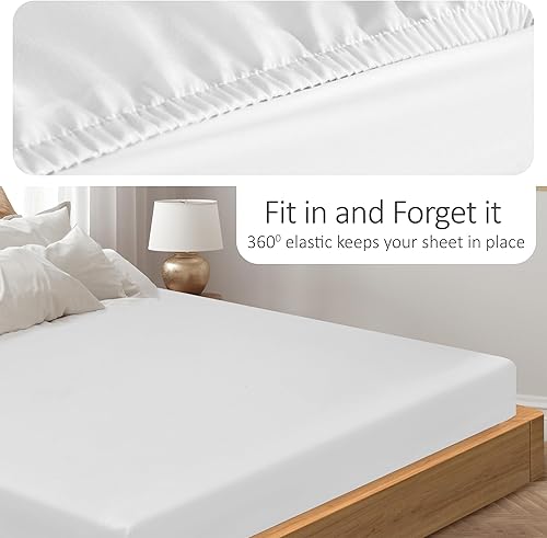 Miniatura 8 de Oakias Sábanas bajeras individuales blancas, paquete de 6 sábanas inferiores, sábanas elásticas de microfibra cepillada suave para cama, sábanas