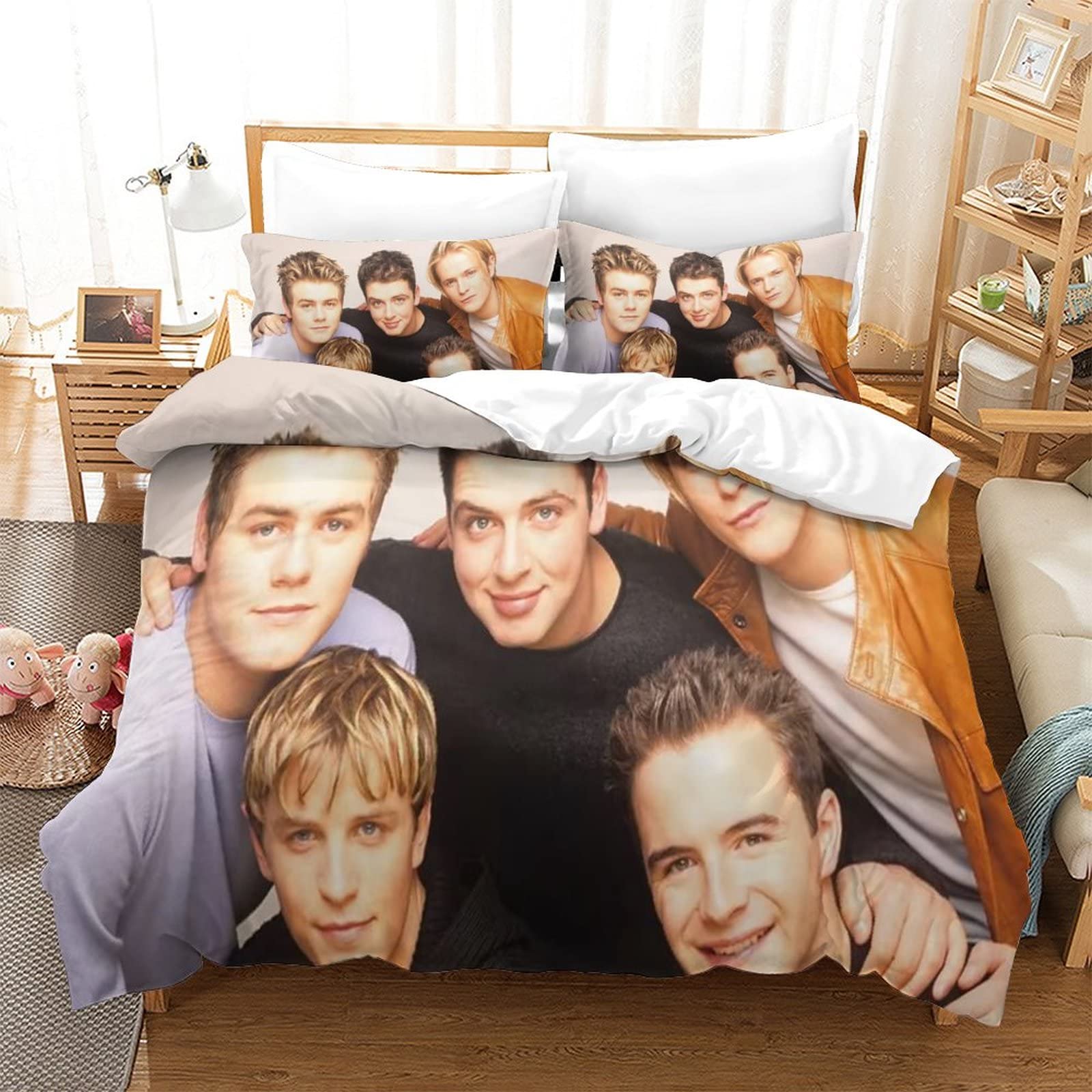 Kuokuo Westlife Band Duvet Cover Microfiber Bedding Set, 3D Print Duvet Quilt Cover&Pillowcase, With Zipper Closure, Soft Duvet Cover for Men Woman Kids 3Pcs Set Double（200x200cm）