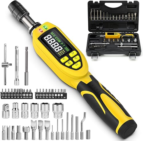 YIYEIE 46-Pc Digital Torque Screwdriver, 3.5-70.8 in-lb, ±1% Precision Electronic Torque Screwdriver Set with Buzzer & LED, 1/4" Inch Pound Torque Driver with S2 Bits for Bike Repair & Scope Mounting