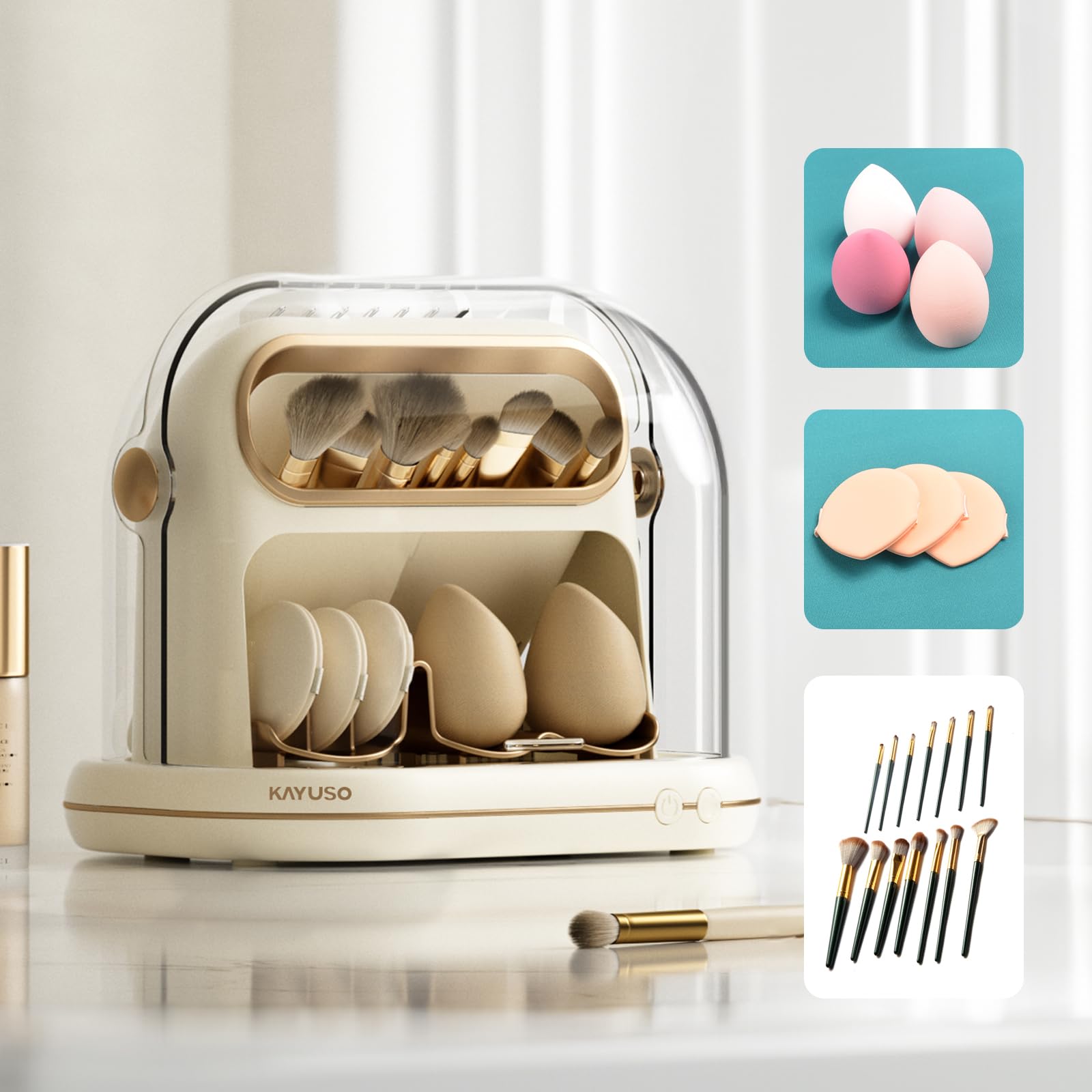 Essiccatore Elettrico per Pennelli da Trucco, 3 In 1, Asciugatura Automatica per Pennelli da Trucco, con Coperchio, Strumento di Pulizia a Tempo per la Maggior Parte dei Pennelli e delle Spugne