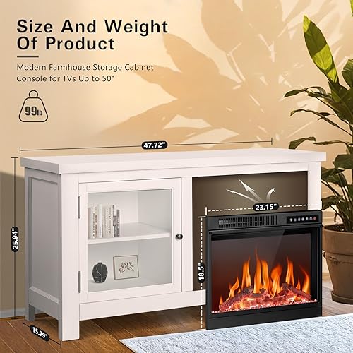 Miniatura 5 de R.W.FLAME Soporte de TV con chimenea para TV de 60 pulgadas, moderno centro de entretenimiento con chimenea eléctrica de 23 pulgadas, muebles