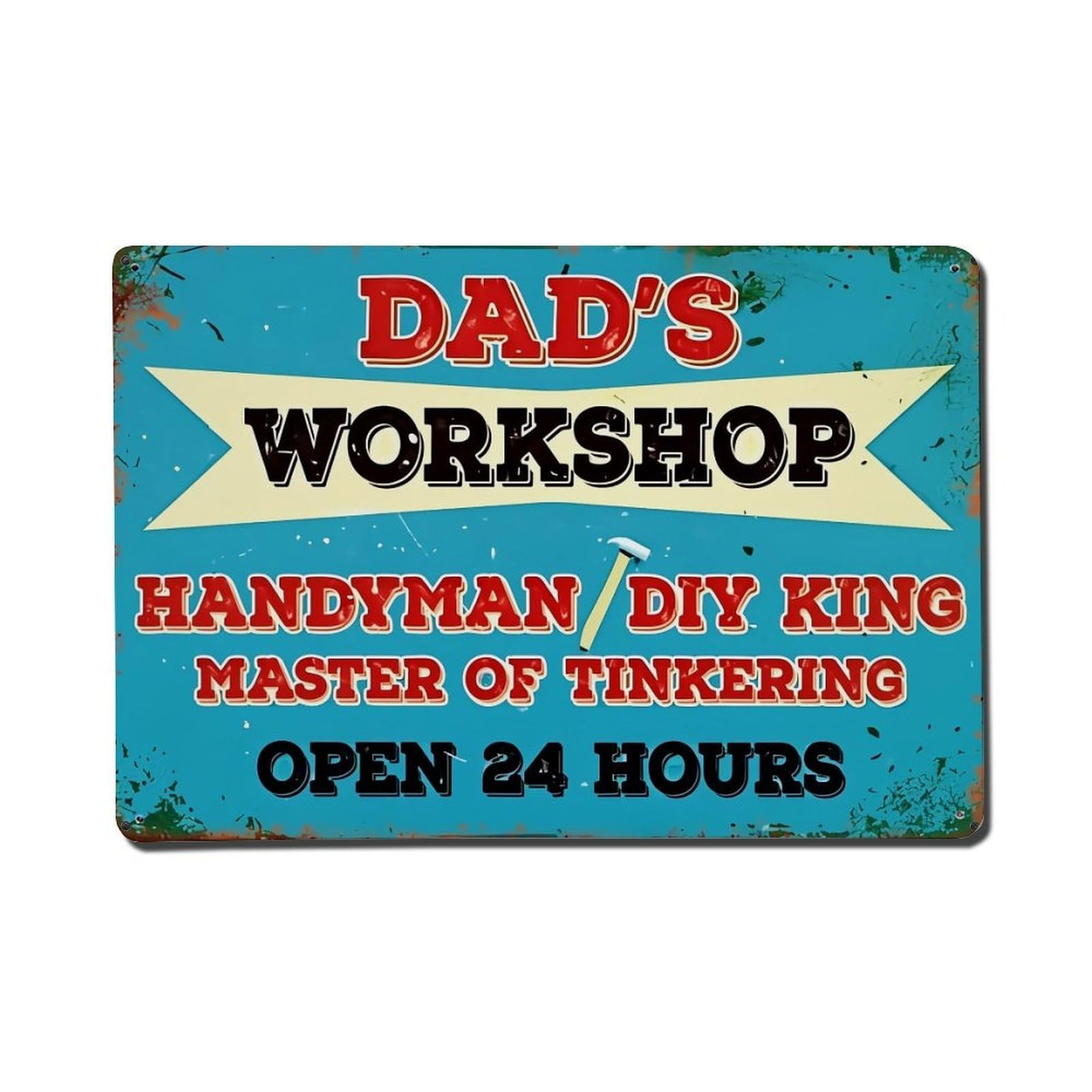 Dad's Workshop Sign Pattern Print Retro Metal Tin Sign, Vintage Decor Art Poster for Bar, Home, Man Cave, Kitchen, Laundry Room Gift 8x12Inch