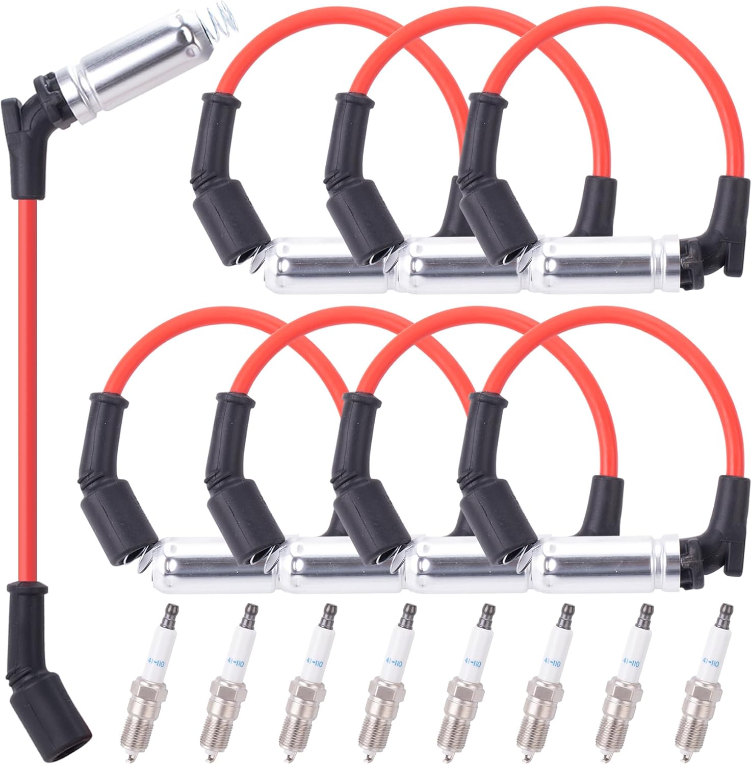 41110 Iridium Spark Plugs & M8-48322 High Performance Spark Plug Ignition Wire fit for Chevy GMC,5.3 6.0L 6.2L GMC Savana Sierra Yukon Cadillac Escalade,Chevy Avalanche Tahoe V8 truck