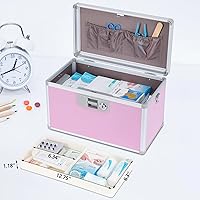 Vista 13 de Medicine Box, First Aid Safe Medication Storage Box,Layered Aluminum Daily Medicine Cabinet,10.2" x 6.2" x 7.7", Pink