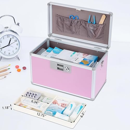 Miniatura 4 de Caja de bloqueo de medicamentos de 14 pulgadas, caja de almacenamiento de medicamentos segura para primeros auxilios, gabinete diario de aluminio