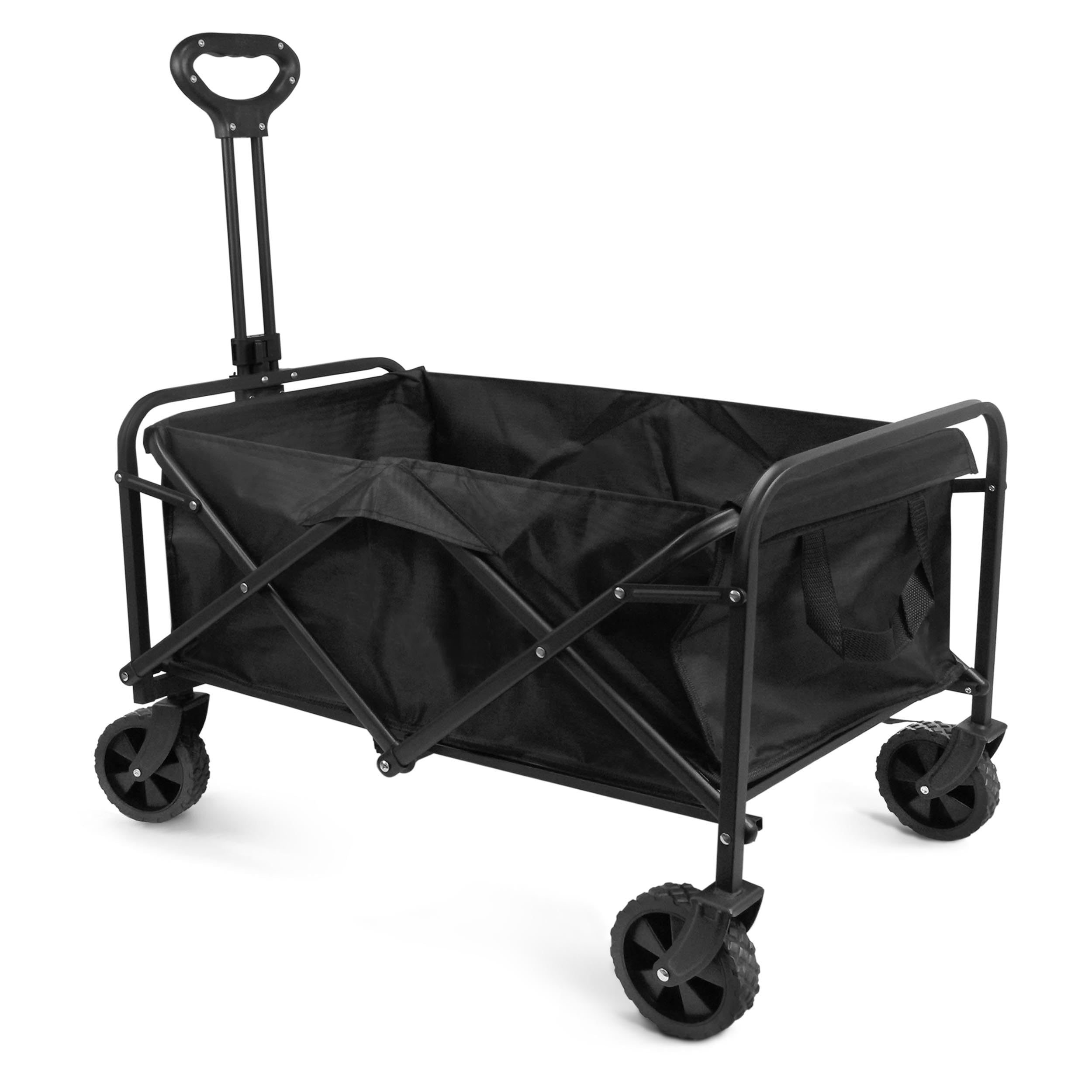 TIENDA EURASIA – Carro Playa | Plegable | Material Acero Aleado y Tela Oxford | Color Negro | 4 Ruedas silenciosas de 360º | Medidas 76x49x63/86 cm | Peso Máx 120 Kg | Palanca Push-Pull Ajustable