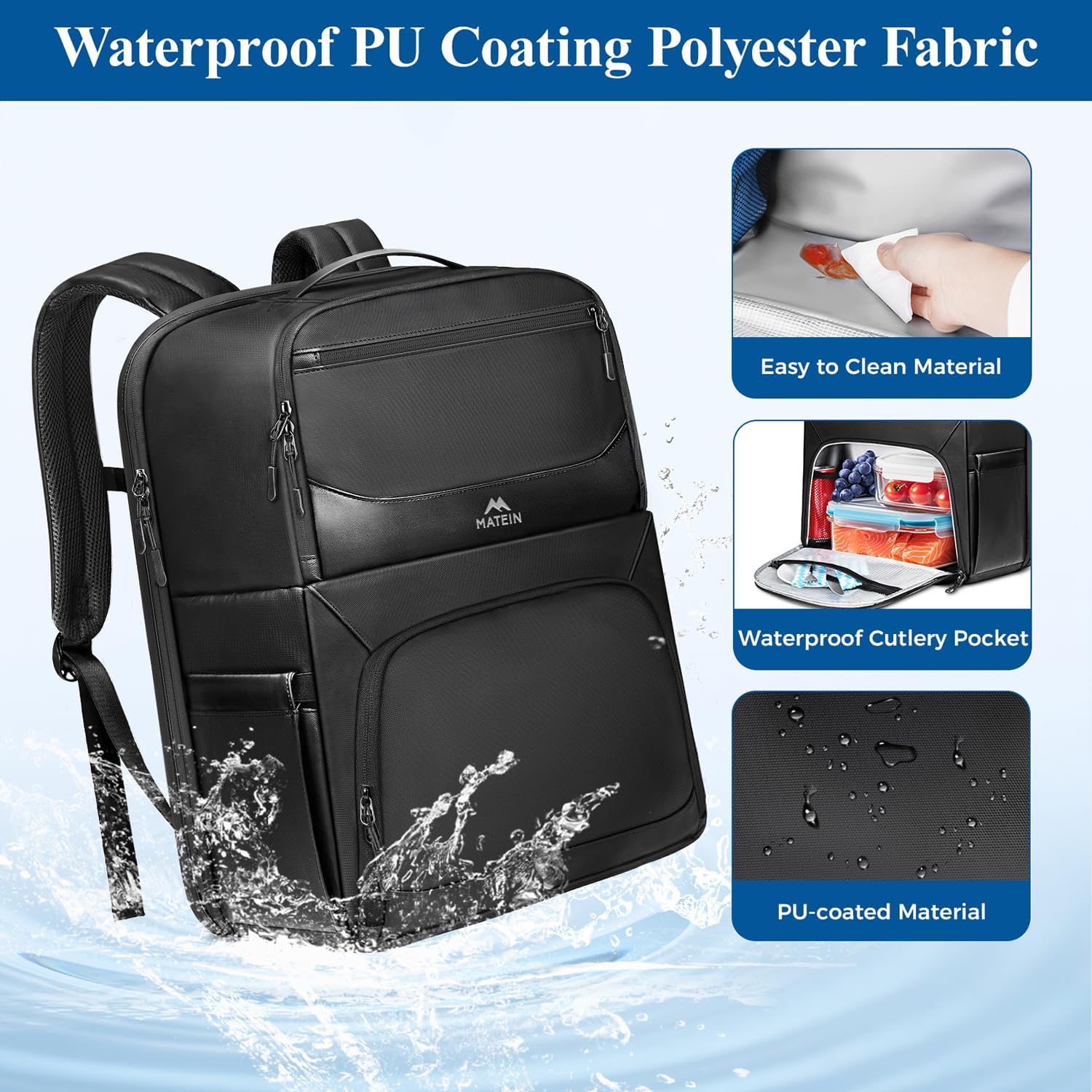 MATEIN Lunch Backpack for Men, Waterproof PU-coated Work Backpack with Lunch Compartment, Large 17 Inch Laptop Back Pack Lunchbox with USB Port, Insulated Cooler Bag for Office Commute, Gifts for Work - Image 4