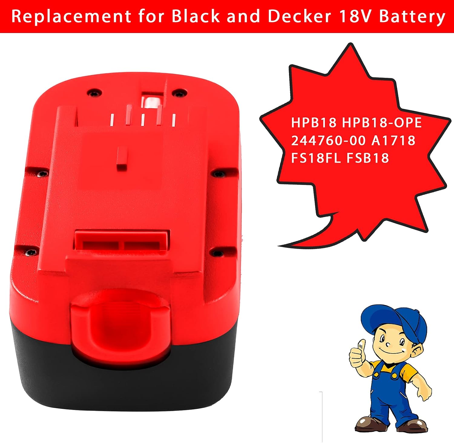 Topbatt 3.6Ah Replacement Battery Compatible with Black and Decker 18V Battery HPB18 244760-00 A1718 FSB18 Firestorm 2-Pack