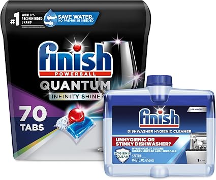 Finish Quantum Infinity Shine - 70 Count Dishwasher Detergent + Finish Dishwasher Cleaner - Liquid Fresh 4 x 8.45 oz.